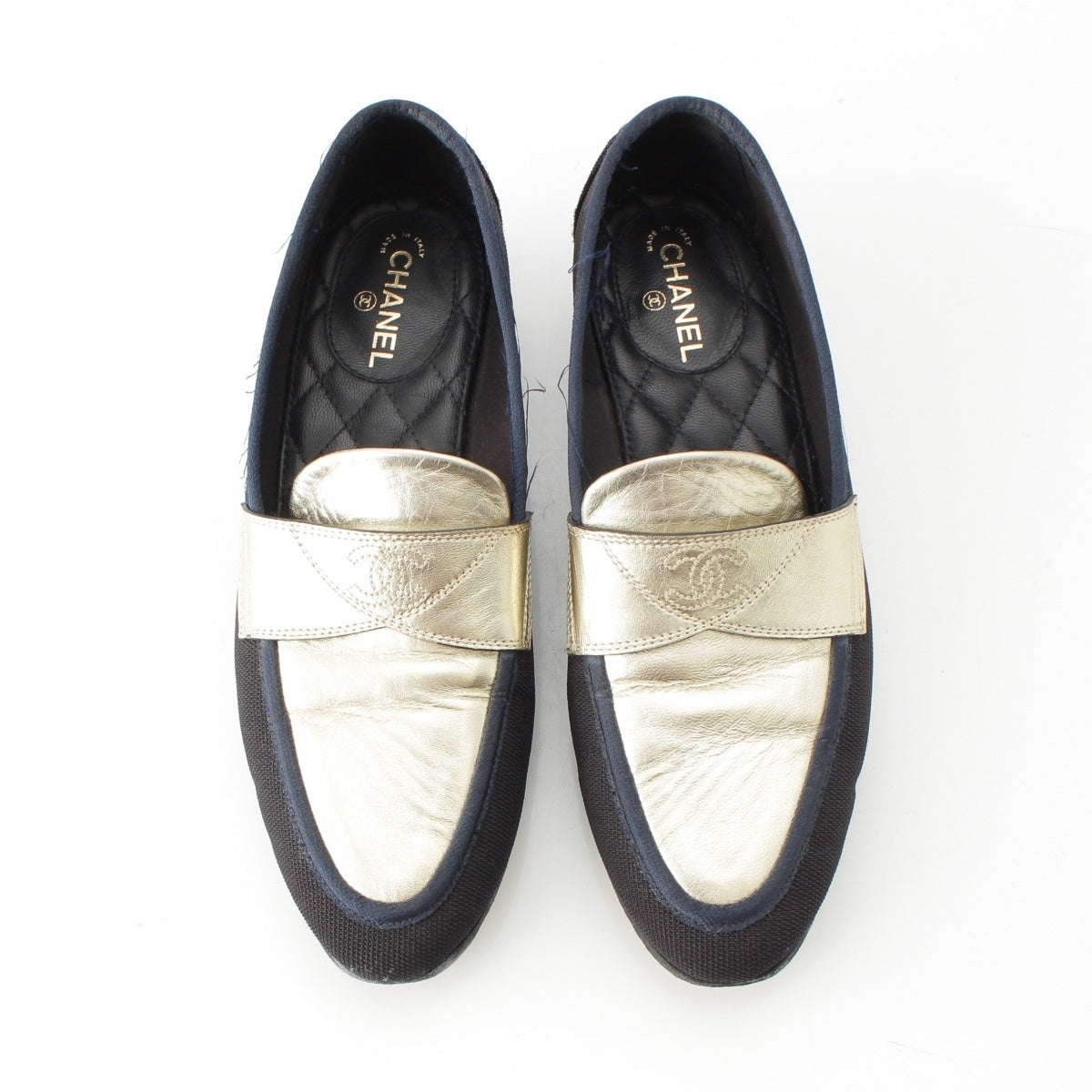 CHANEL Mesh Leather COCO Mark Flat shoes shoes Black gold 36C