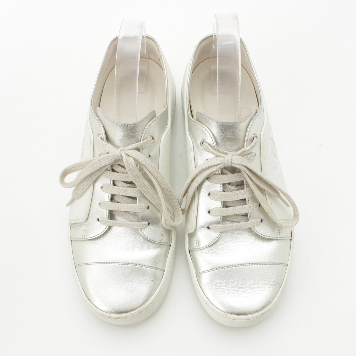 CHANEL leather COCO Mark Low Cut sneakers Shoes shoes White x silver 40