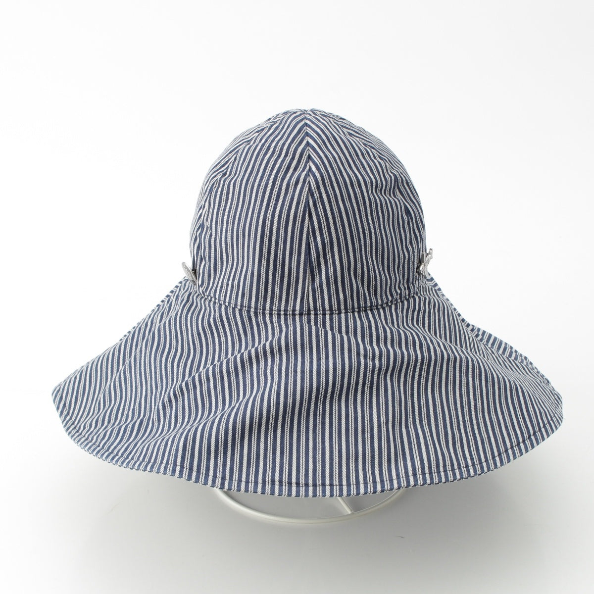 CHANEL cotton Airplane Stripe Bucket hat wide-brimmed hat Navy x white 57