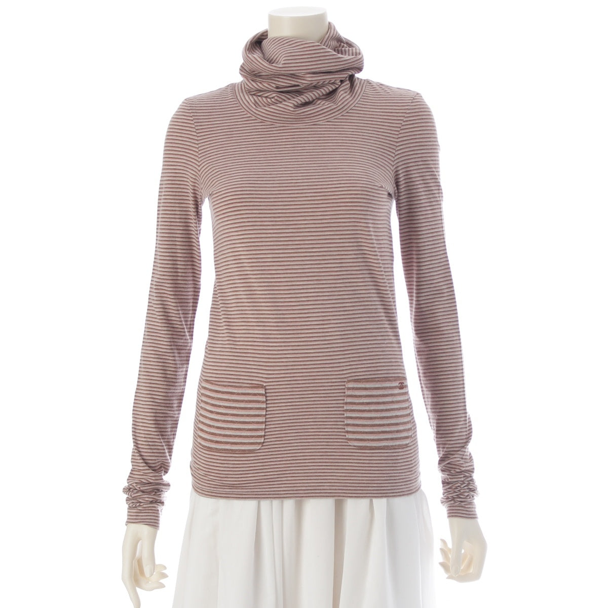 CHANEL Cotton x Angora x Cashmere Border turtleneck tops P26594 multicolor 34