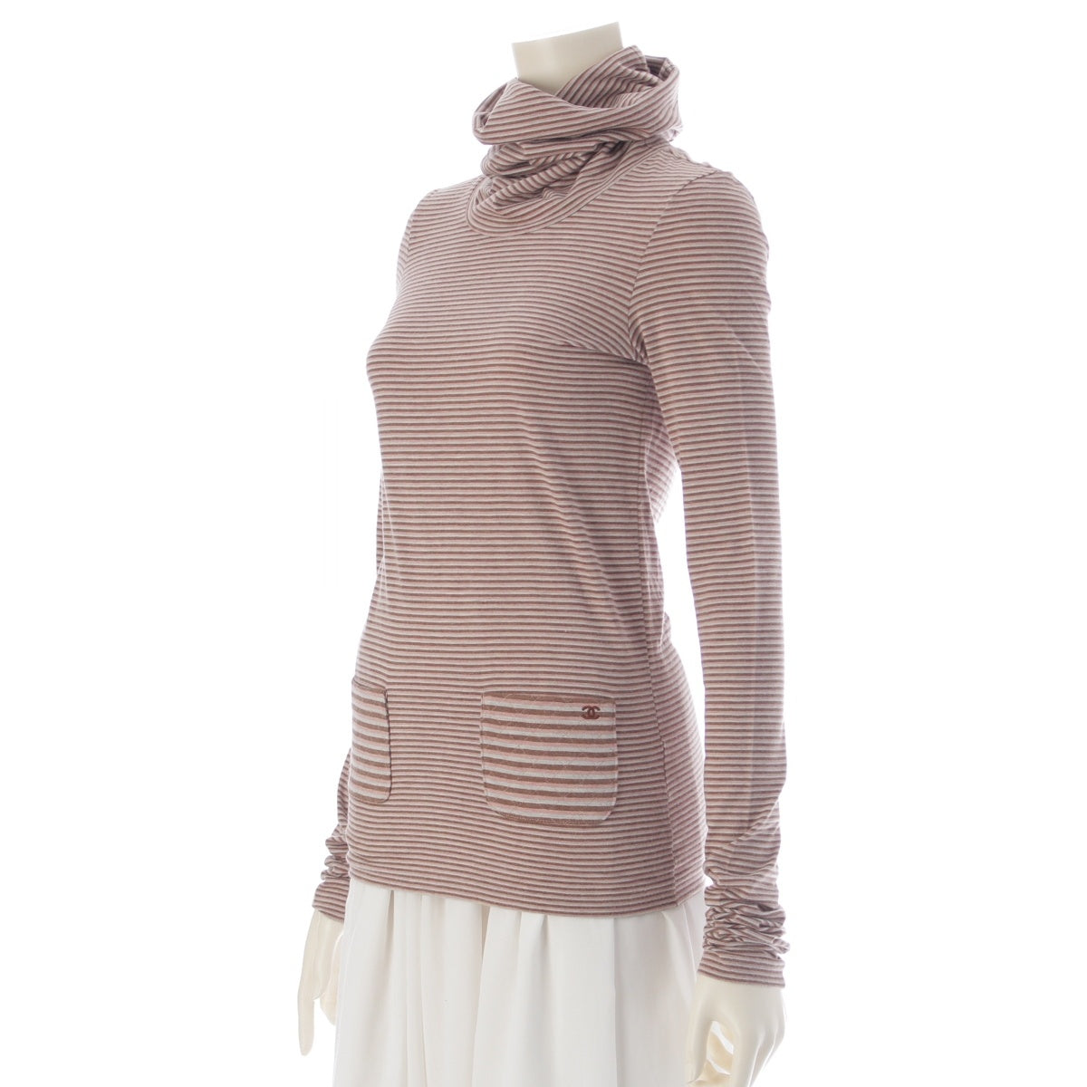 CHANEL Cotton x Angora x Cashmere Border turtleneck tops P26594 multicolor 34