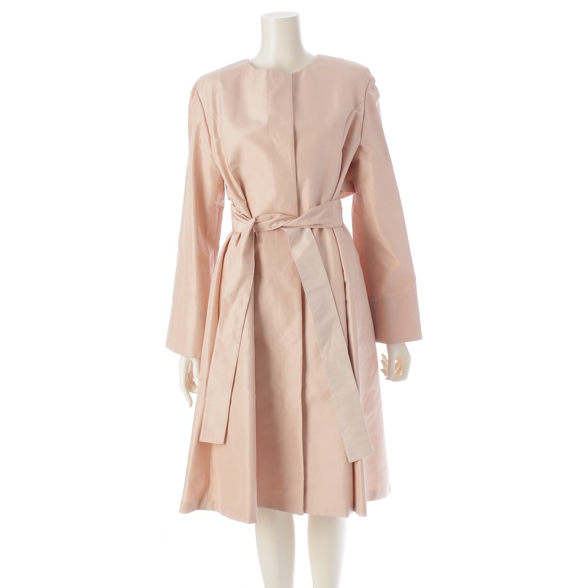 FOXEY Toffee silk Belted collarless spring coat 39476 pink 38
