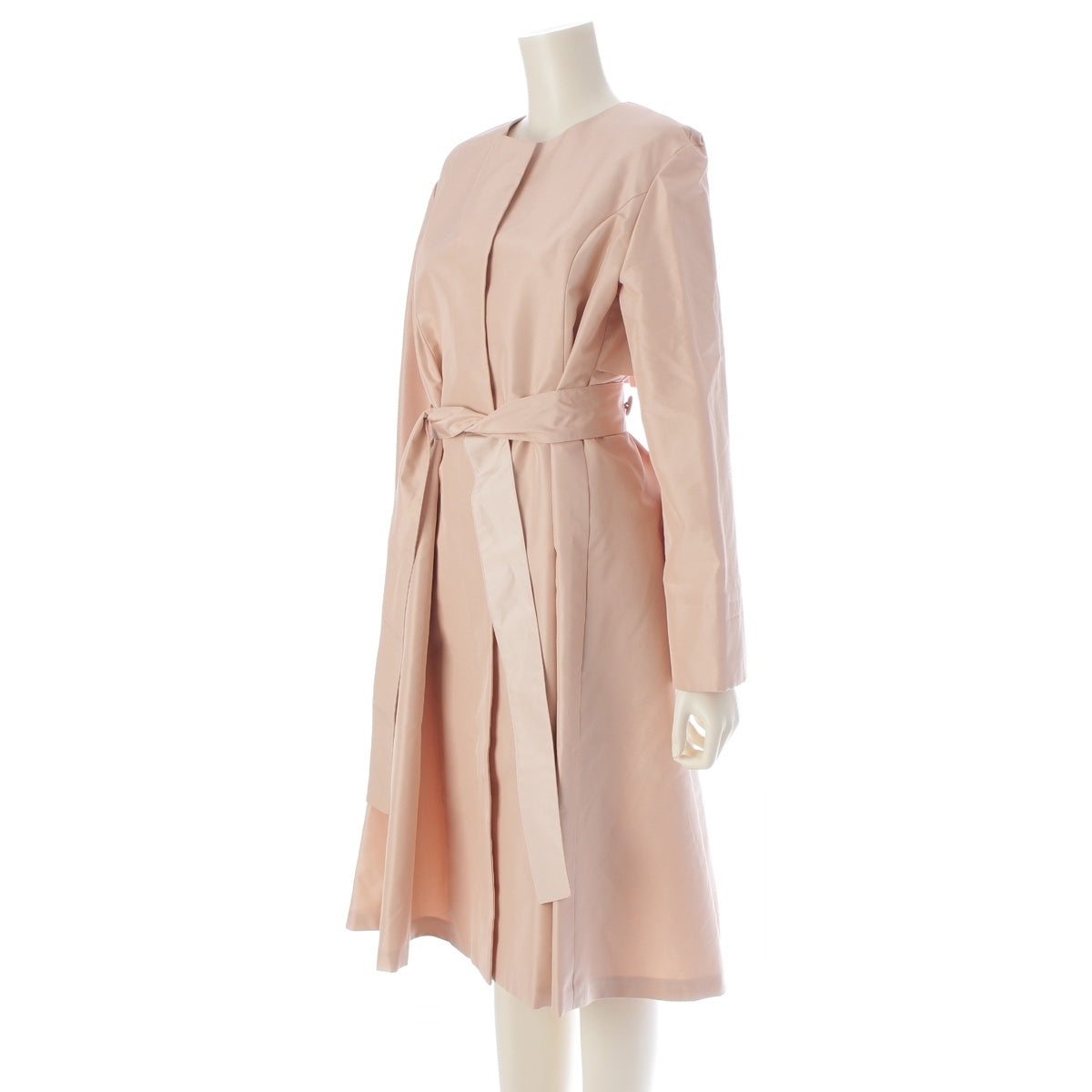FOXEY Toffee silk Belted collarless spring coat 39476 pink 38