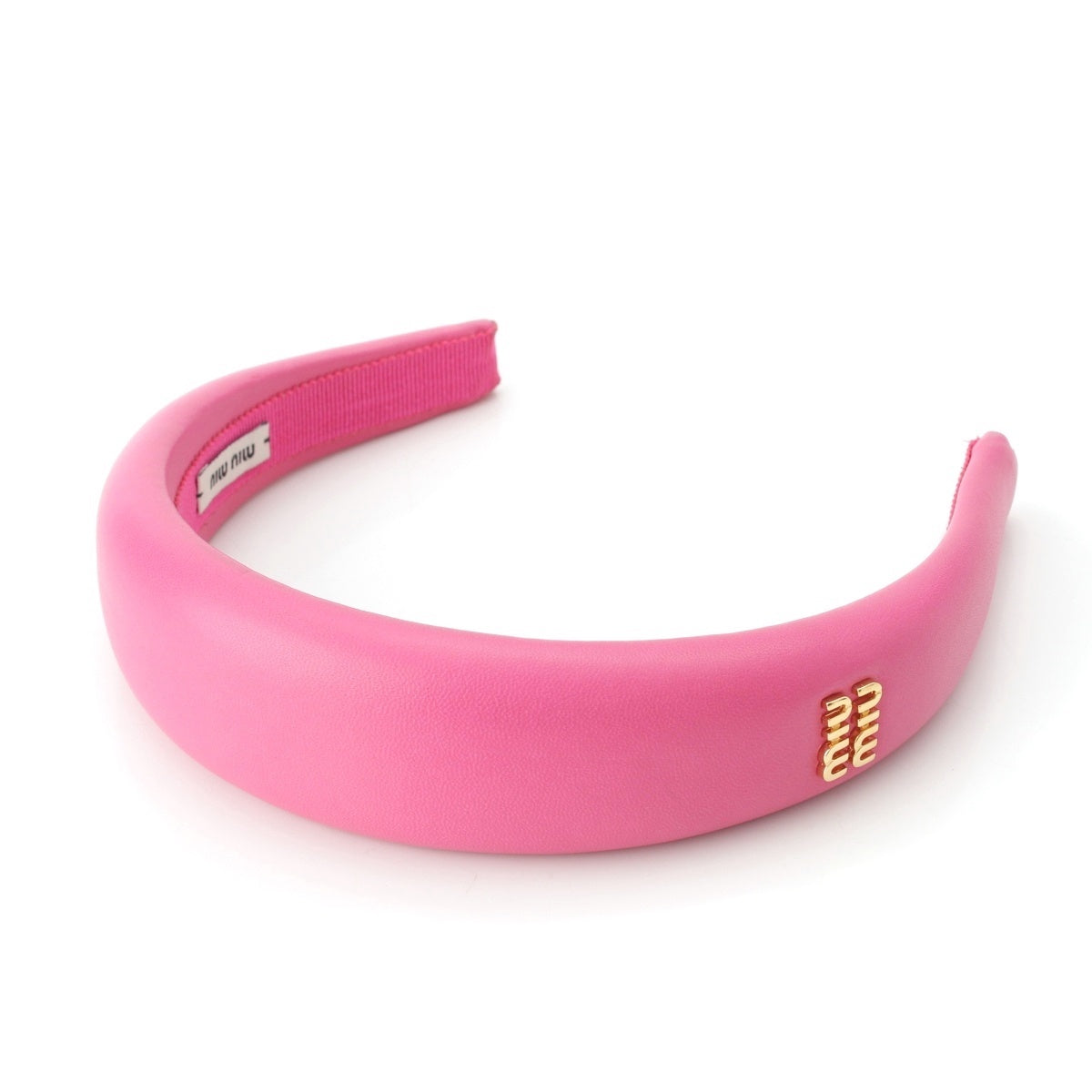 MIUMIU Nappa leather Logo gold hair accessory Katyusha accessories 51H025 pink