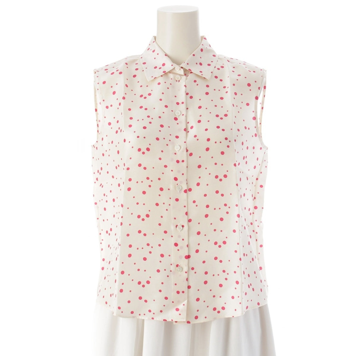 Dior silk Bee Embroidered Dot Sleeveless Shirt tops 141B60A6764 Ivory pink F36