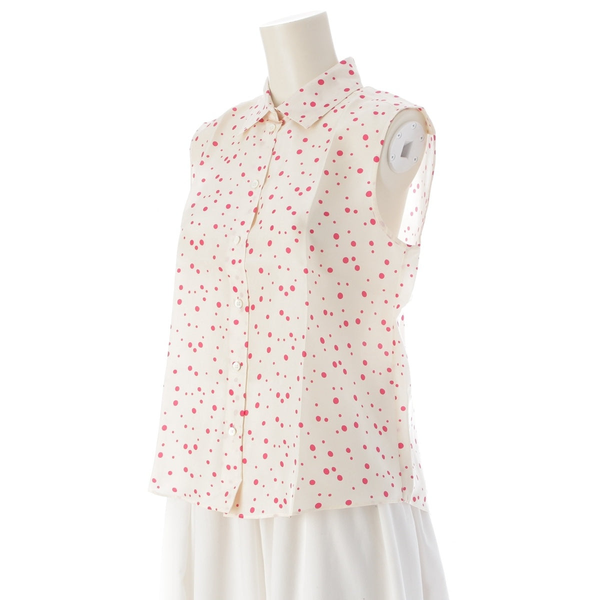Dior silk Bee Embroidered Dot Sleeveless Shirt tops 141B60A6764 Ivory pink F36
