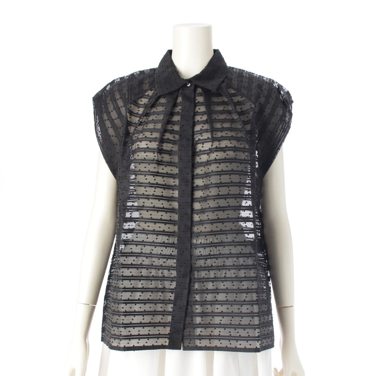 Drawer Cotton nylon Border Jacquard Dot Sleeveless blouse tops 6521-299-1152 black 36