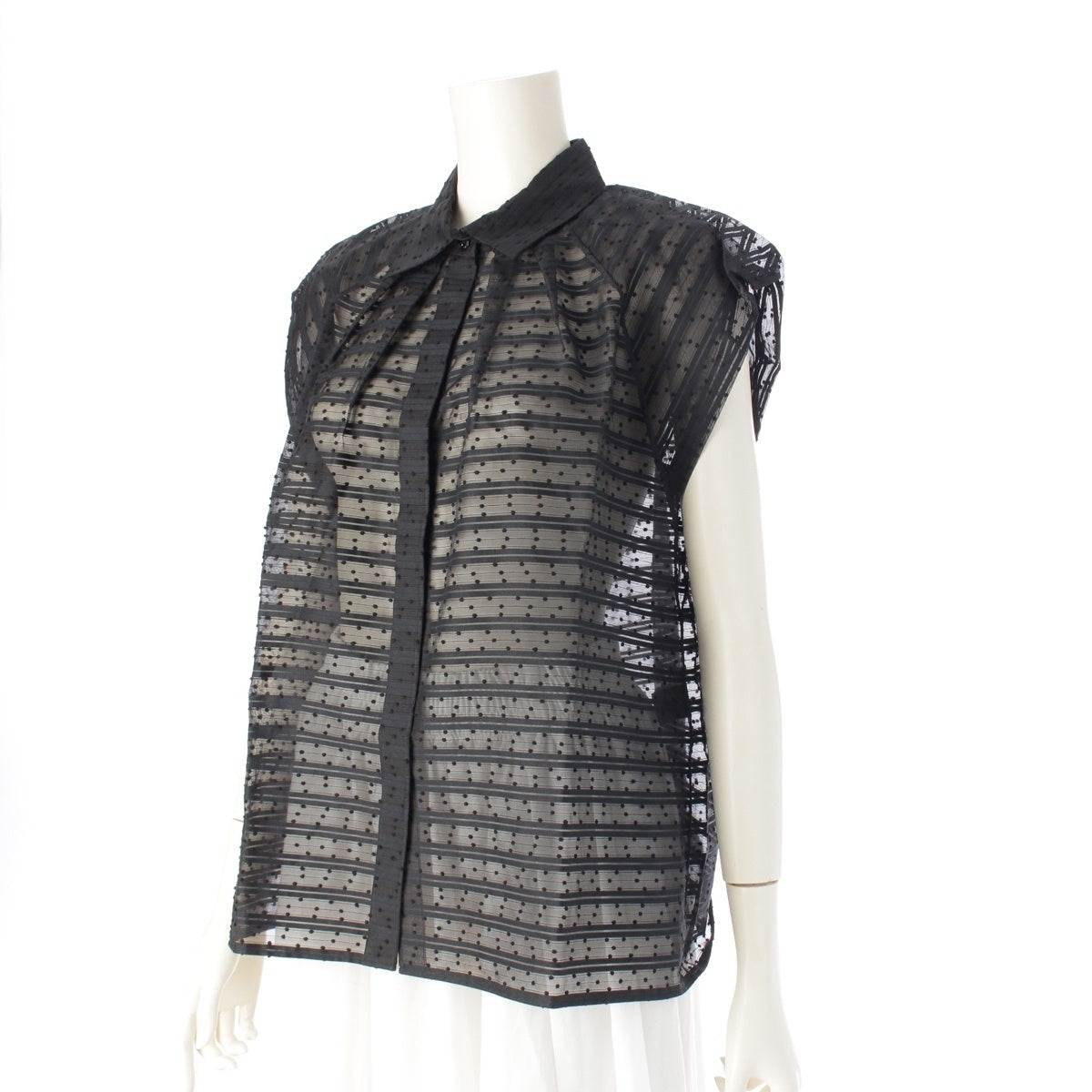 Drawer Cotton nylon Border Jacquard Dot Sleeveless blouse tops 6521-299-1152 black 36