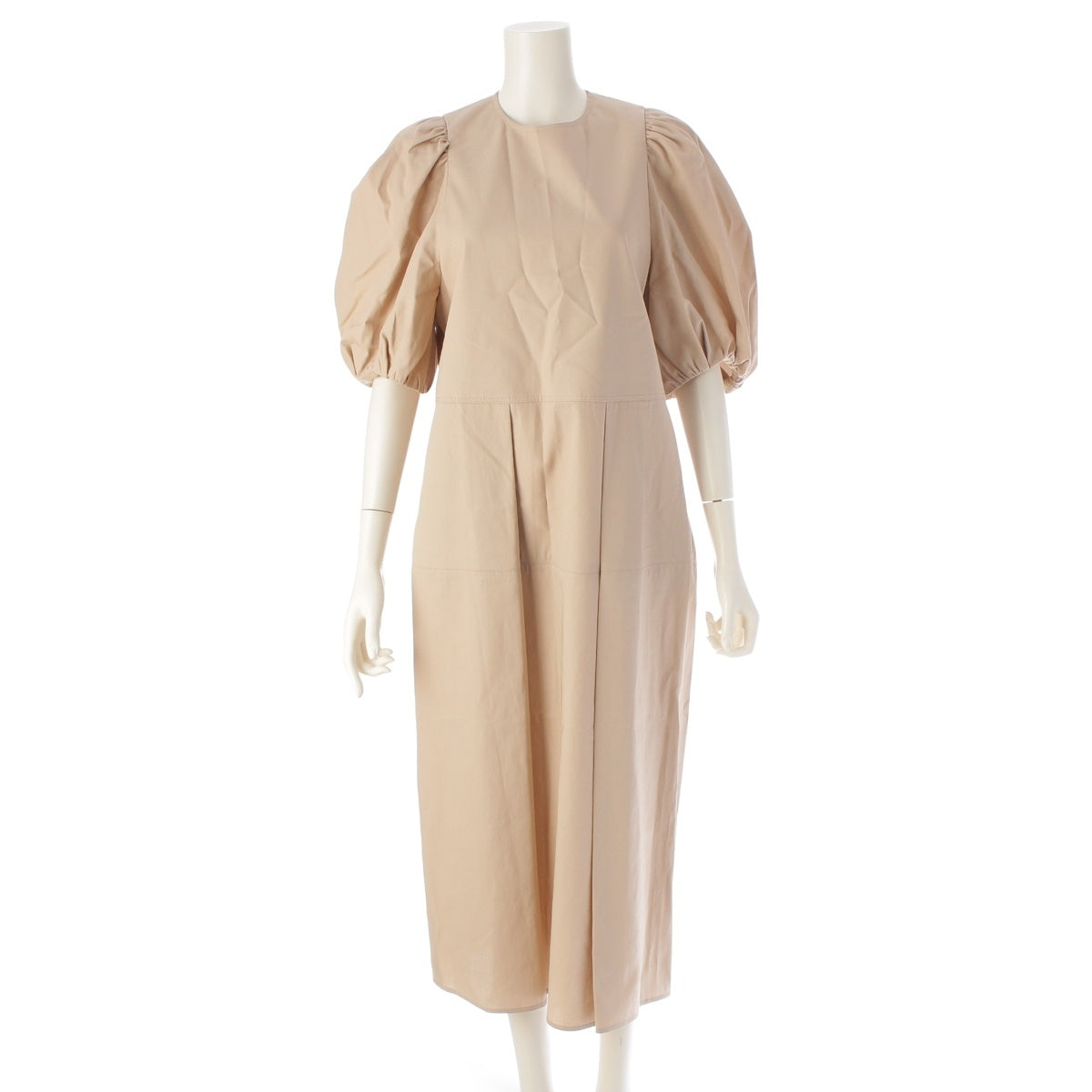 Drawer Cotton Gabardine Puff sleeves, short sleeves, long one piece dress 6526-299-1275 beige 36