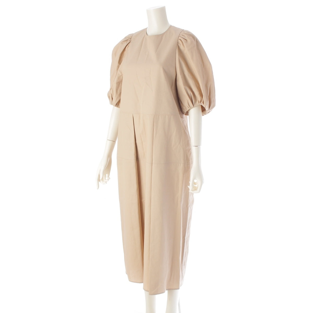 Drawer Cotton Gabardine Puff sleeves, short sleeves, long one piece dress 6526-299-1275 beige 36