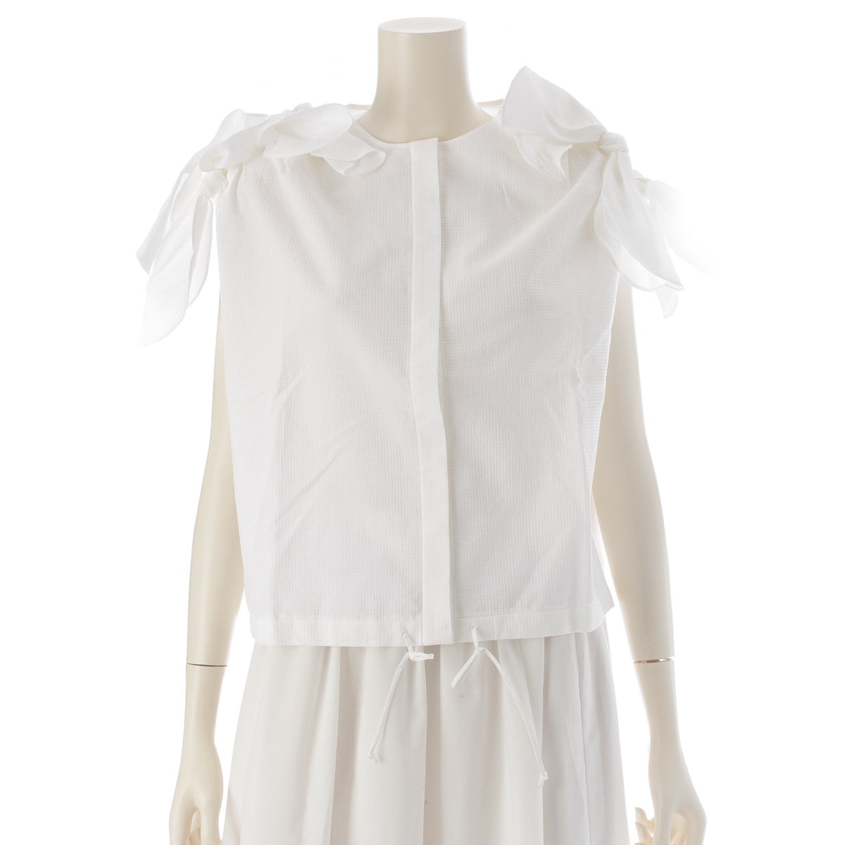 Drawer cotton Shoulder ribbon, no collar, hidden placket blouse tops 6521-299-1198 white