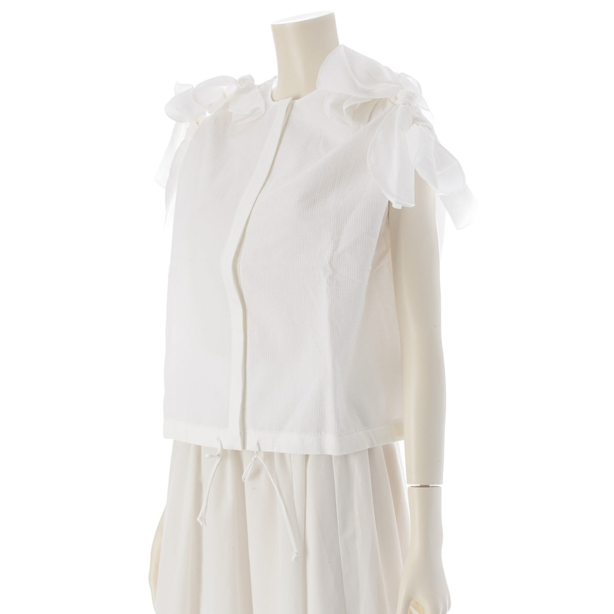 Drawer cotton Shoulder ribbon, no collar, hidden placket blouse tops 6521-299-1198 white