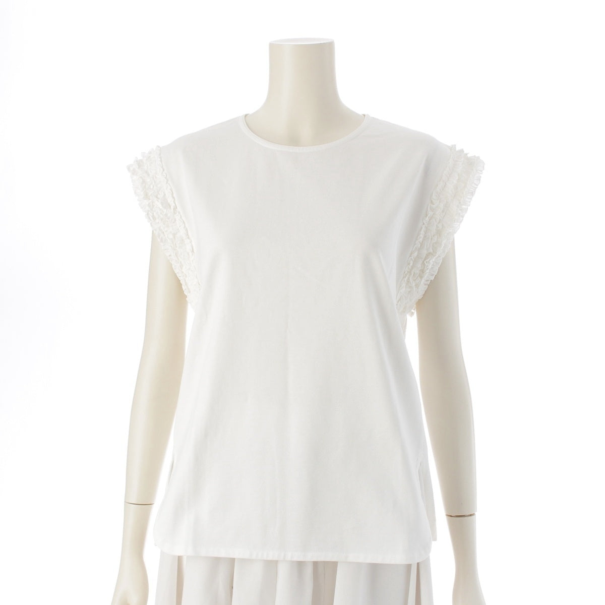Drawer cotton Jersey, ruffle, sleeveless, back zip, crew neck Cut tops 6517-206-0712 white 1