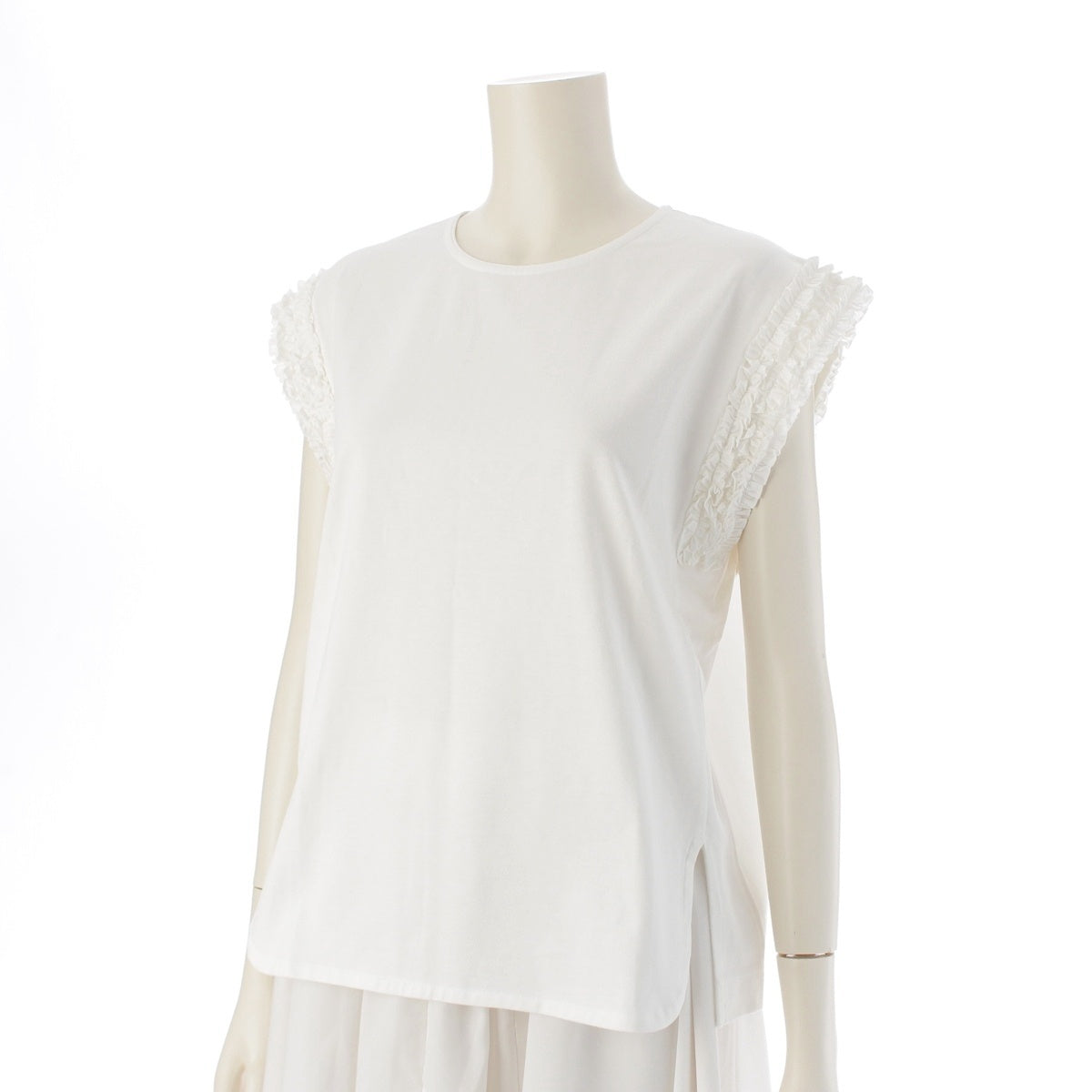 Drawer cotton Jersey, ruffle, sleeveless, back zip, crew neck Cut tops 6517-206-0712 white 1