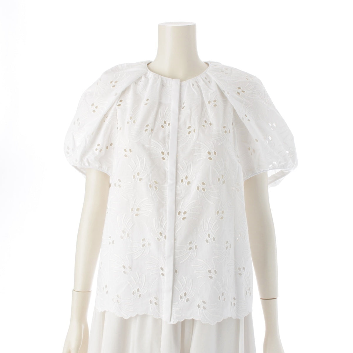 Drawer cotton Lace Cutwork Embroidery Half Sleeve blouse tops 6521-299-1179 white 36