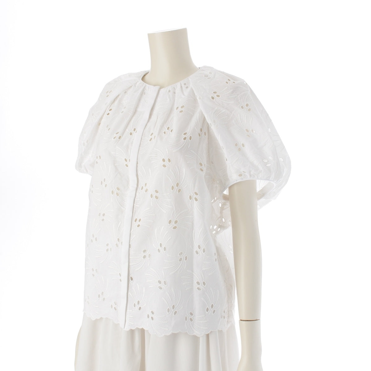 Drawer cotton Lace Cutwork Embroidery Half Sleeve blouse tops 6521-299-1179 white 36