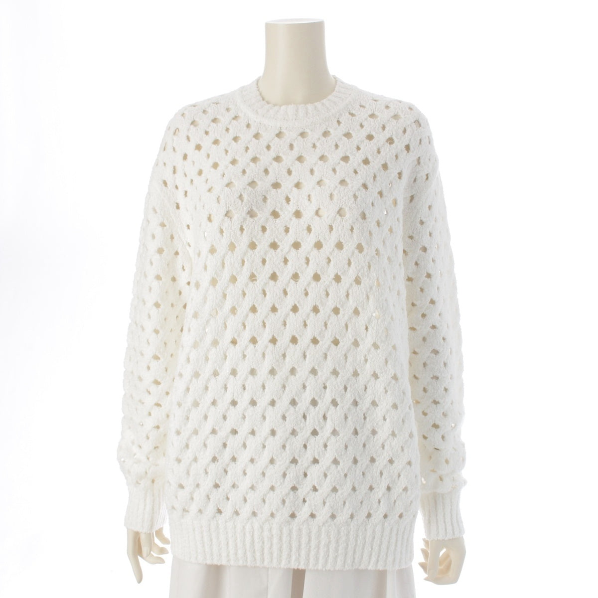 Drawer cotton 7G Cable Hole Crew Neck knit tops 6513-299-1083 white ‐