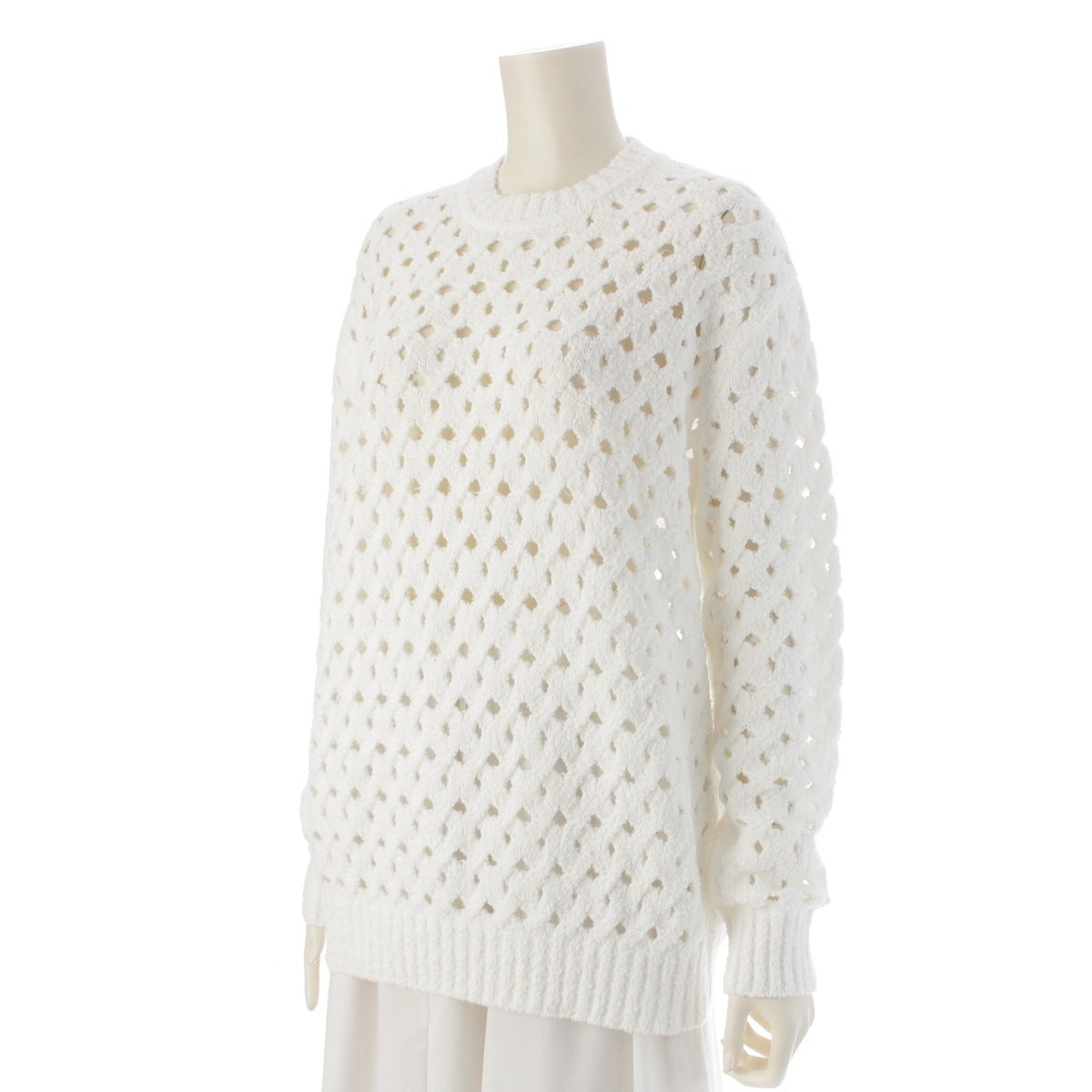 Drawer cotton 7G Cable Hole Crew Neck knit tops 6513-299-1083 white ‐