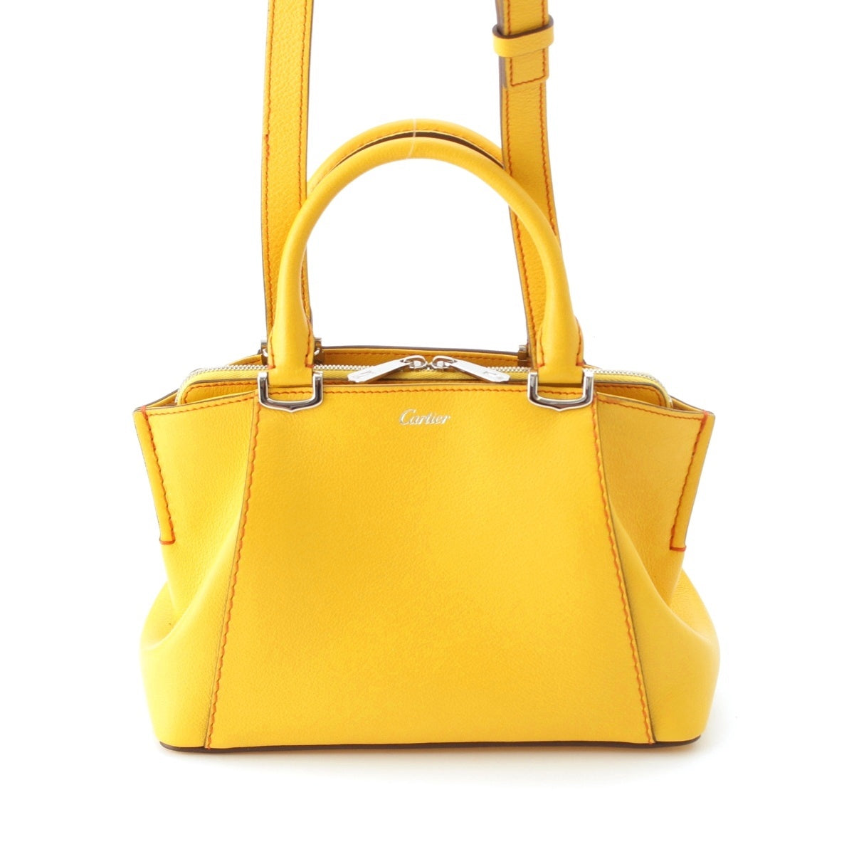 CARTIER leather C2 C de Cartier logo mini 2way Handbag yellow