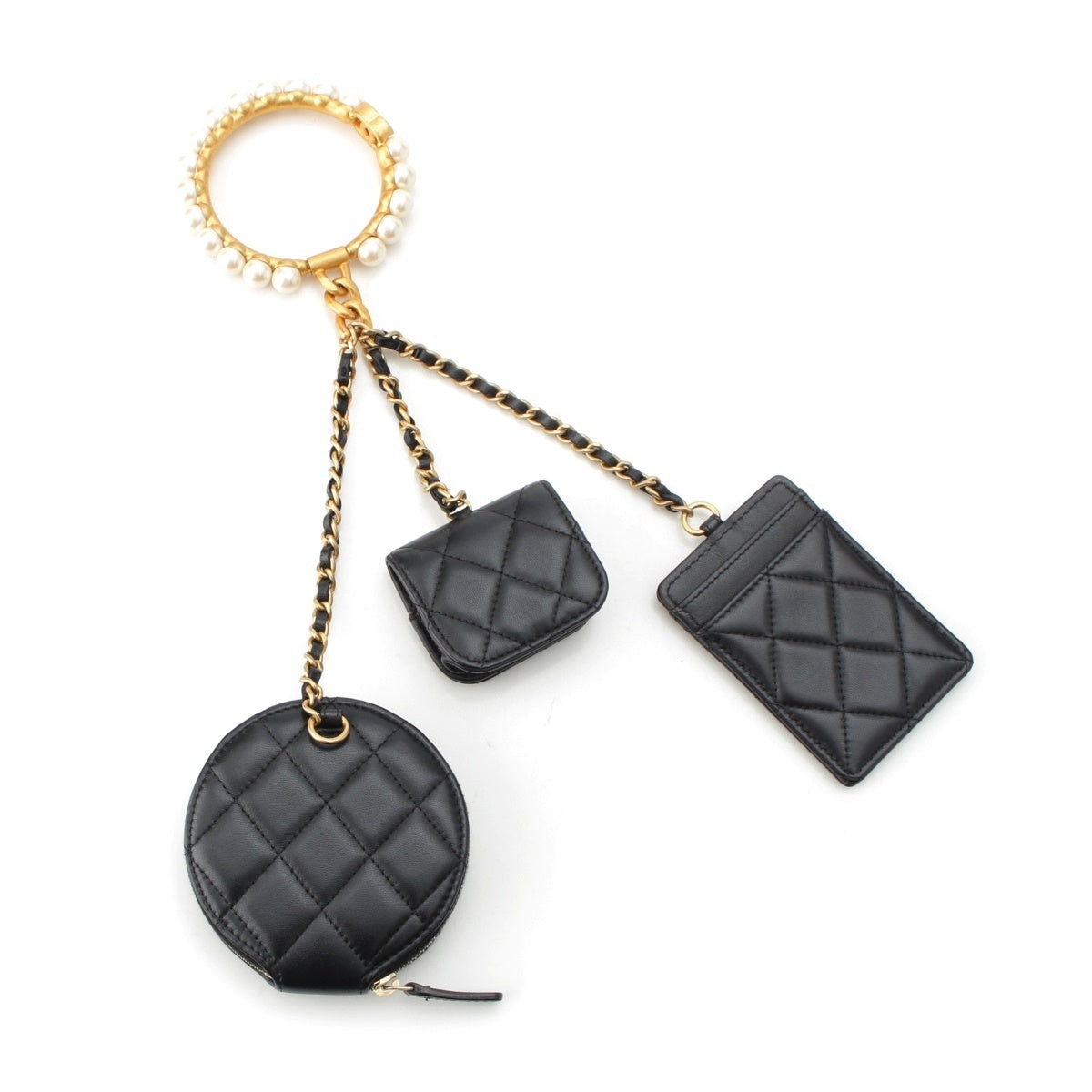 CHANEL lambskin Matelasse COCO Mark Pearl Crown Handle Multi Pouch black