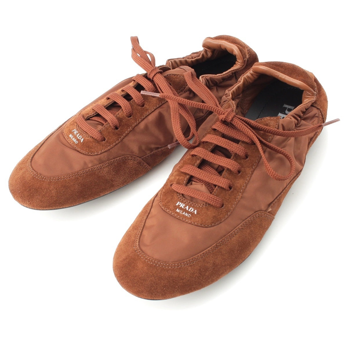 PRADA Collapse re-nylon suede Low top sneakers shoes 1E959N Brown 37 1/2