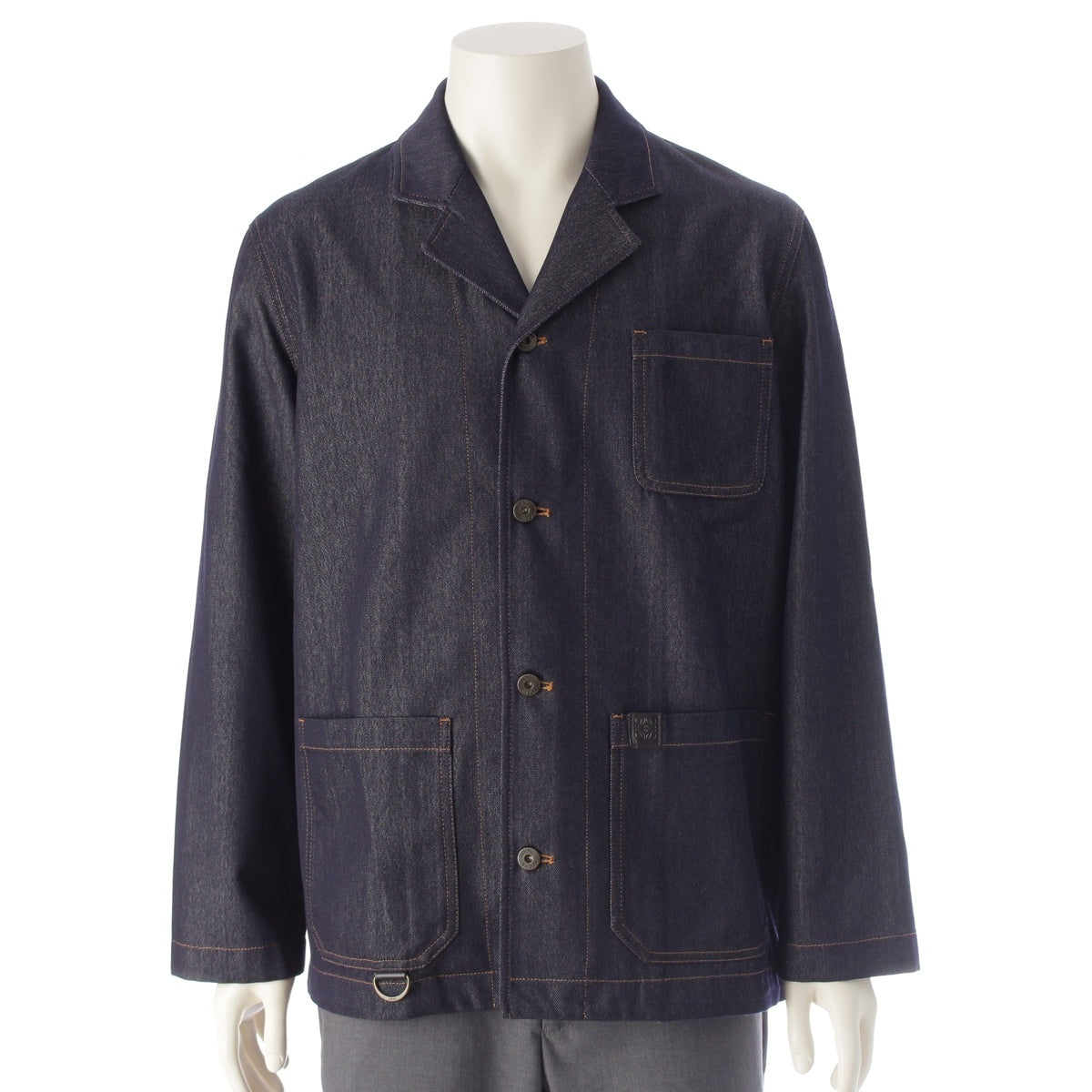 LOEWE Denim Wool Calfskin Work Anagram Leather Patch tailored jacket Light outerwear H526Y50X07 Indigo navy 44