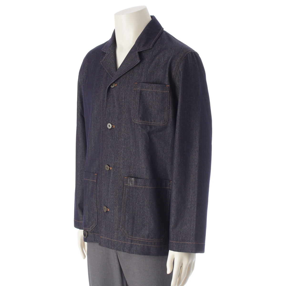LOEWE Denim Wool Calfskin Work Anagram Leather Patch tailored jacket Light outerwear H526Y50X07 Indigo navy 44