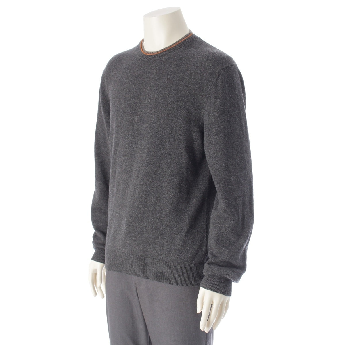 HERMES cashmere Double H-rib round neck knit sweater tops 467150HA gray M