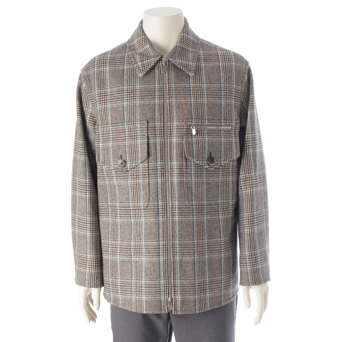 HERMES wool Prince de Wales Siraniye Check Check Jacket outer Brown blue 46