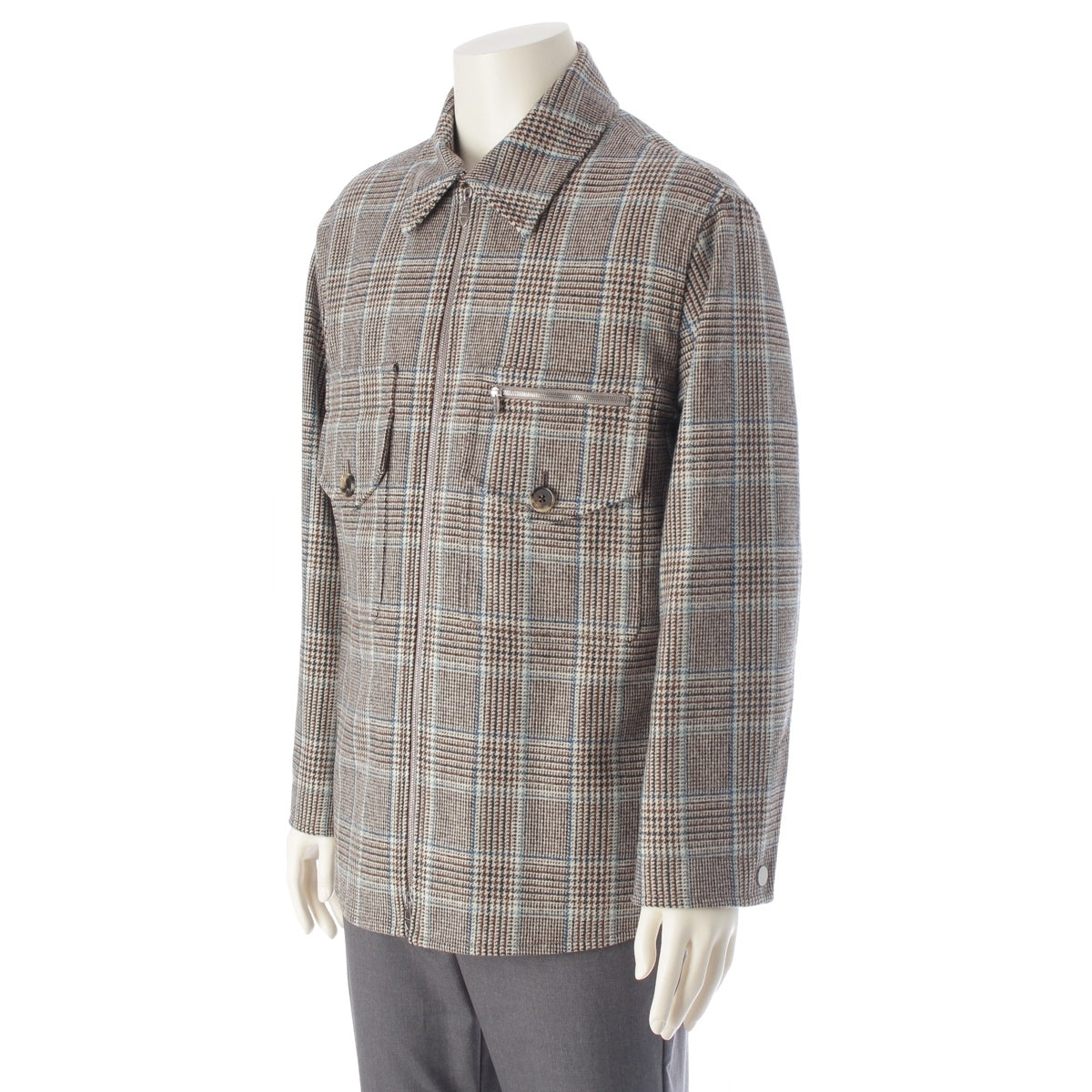 HERMES wool Prince de Wales Siraniye Check Check Jacket outer Brown blue 46