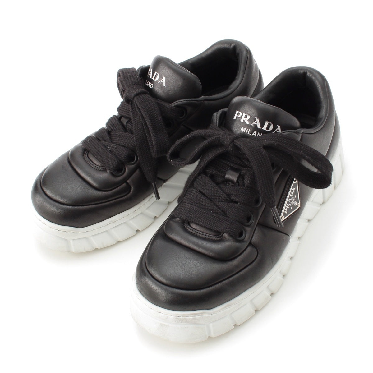 PRADA Nappa leather Triangle logo padded sneakers Thick bottom shoes black 5