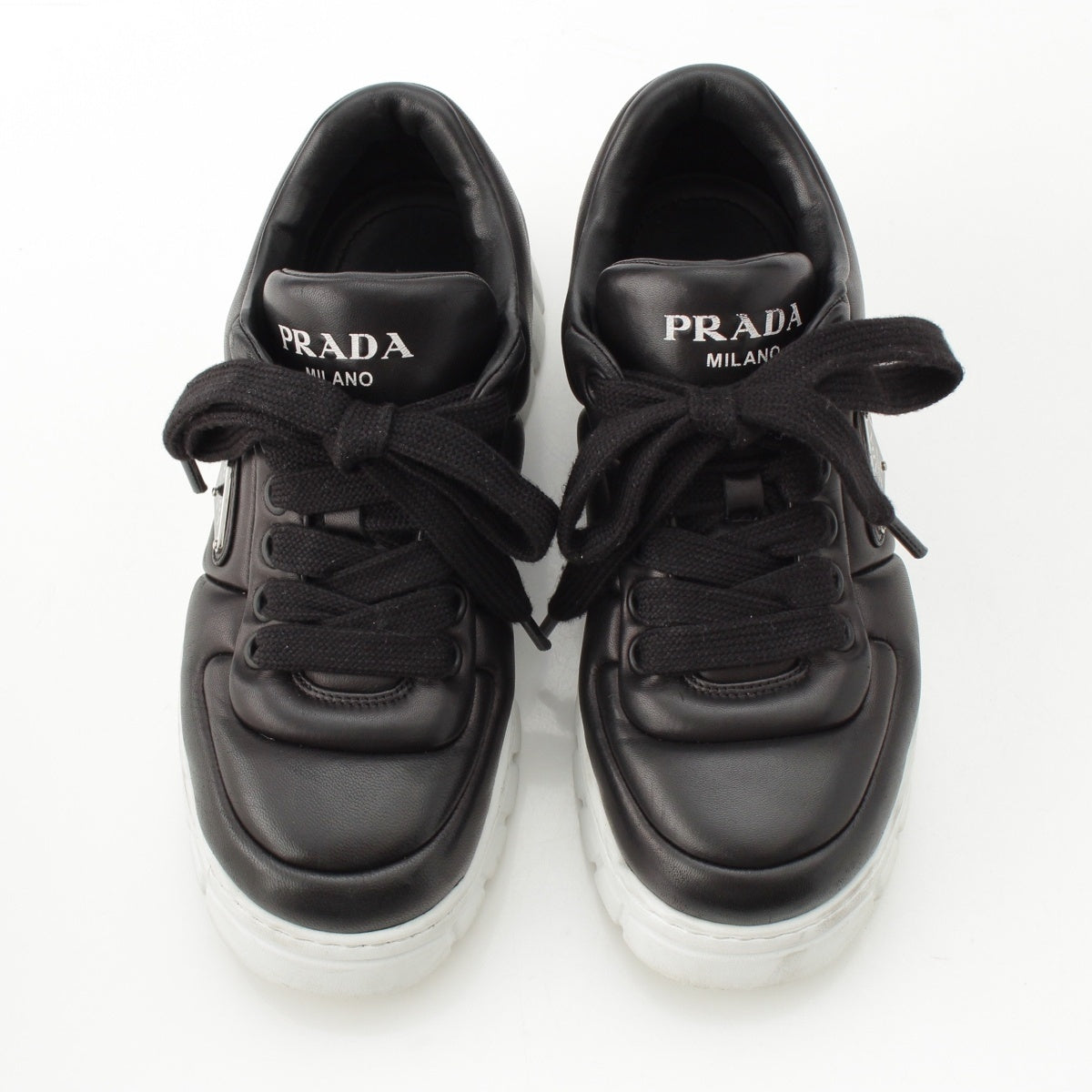 PRADA Nappa leather Triangle logo padded sneakers Thick bottom shoes black 5