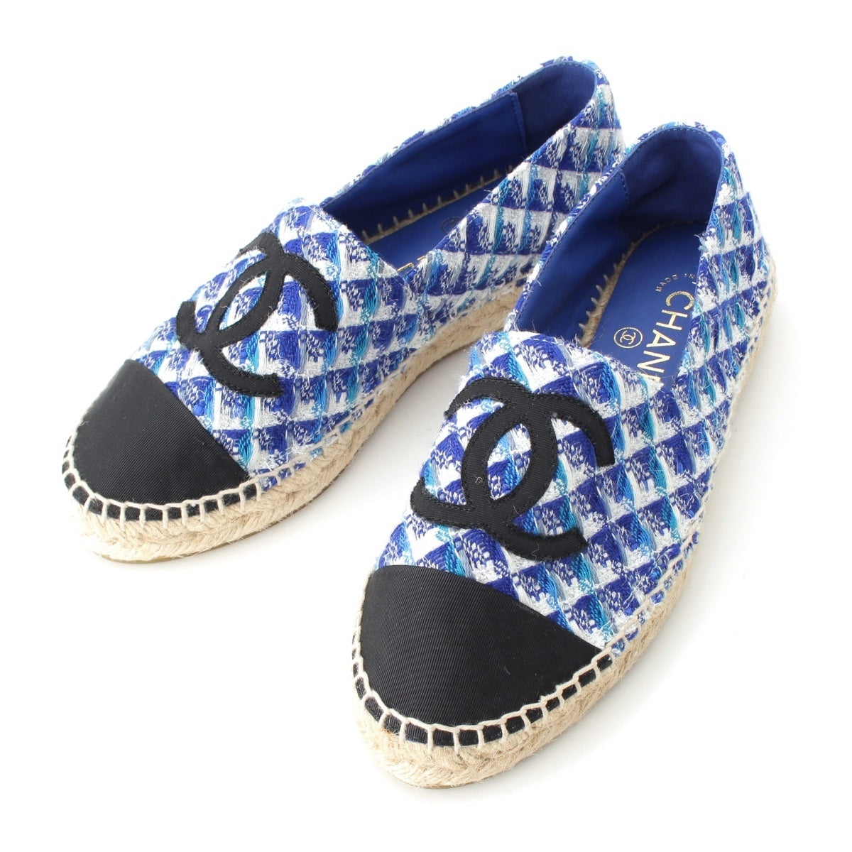 CHANEL tweed COCO Mark Espadrilles Flats Slip-on G29762 blue 36