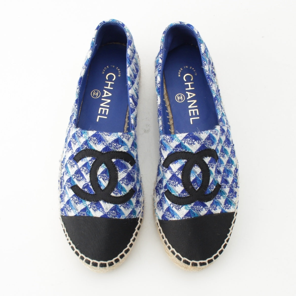 CHANEL tweed COCO Mark Espadrilles Flats Slip-on G29762 blue 36
