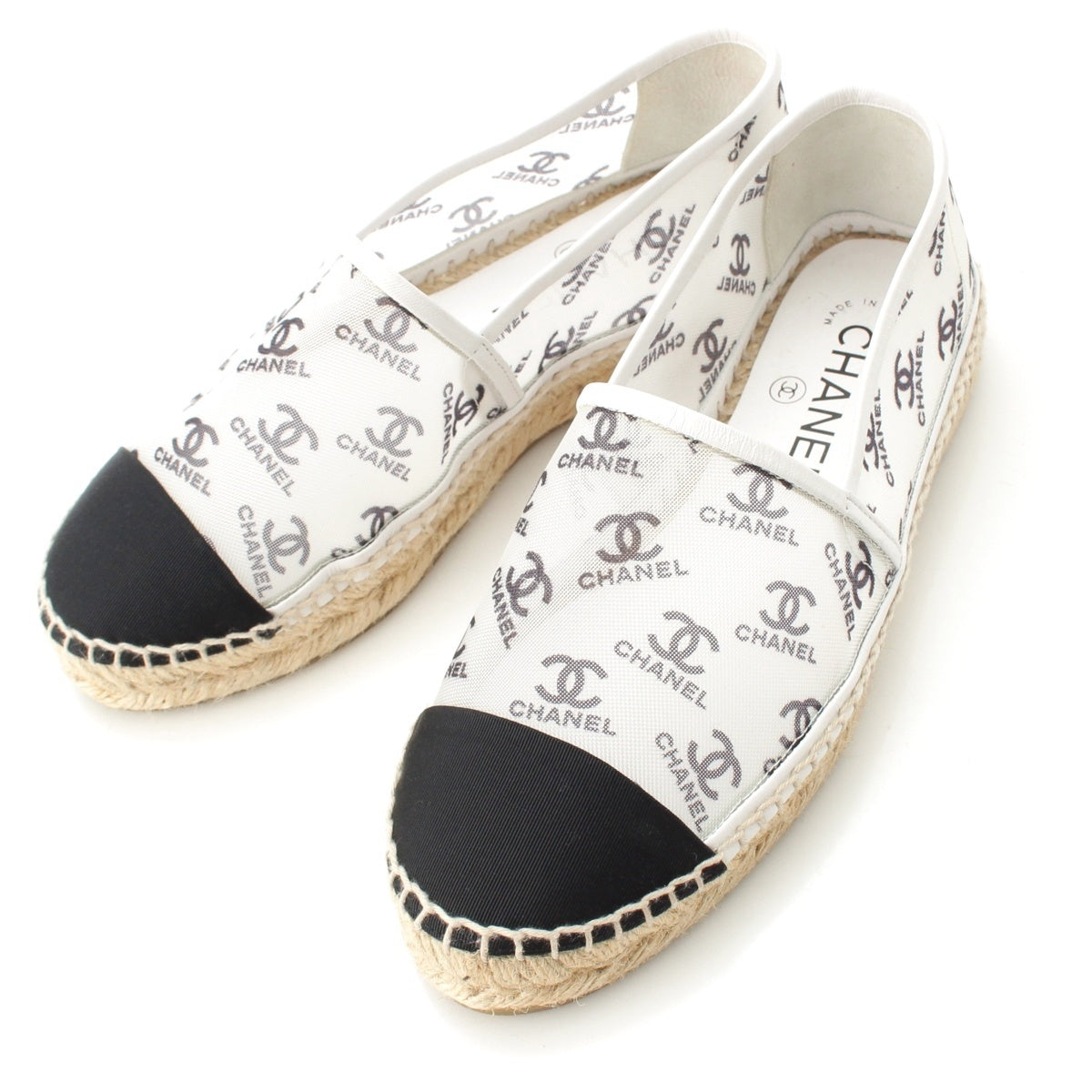 CHANEL Espadrille Leather fabric COCO Mark Mesh Flats Slip-on G34673 white 36