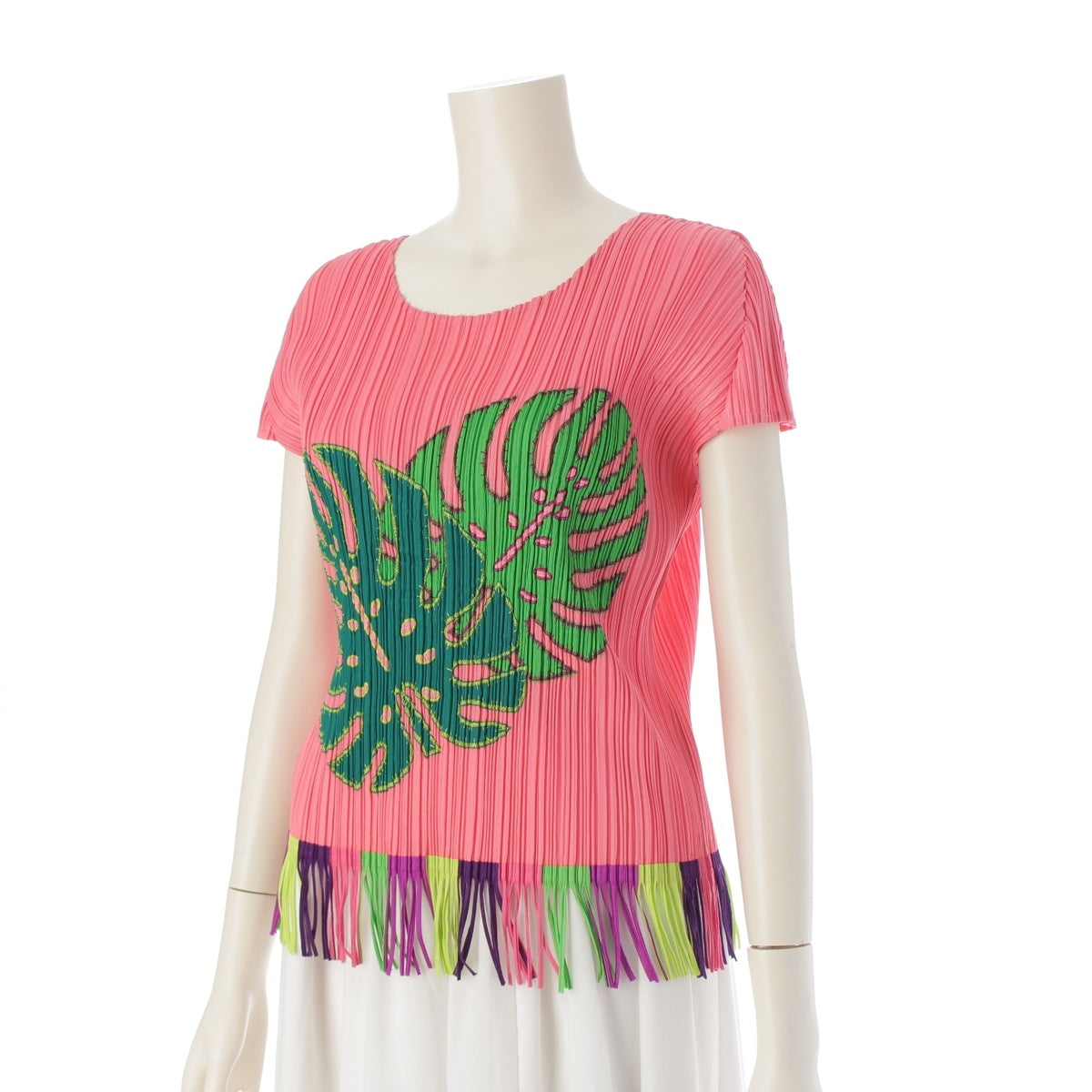 PLEATS PLEASE ISSEY Monstera Pattern Pleated Fringe tops PP91-JK572 pink 3