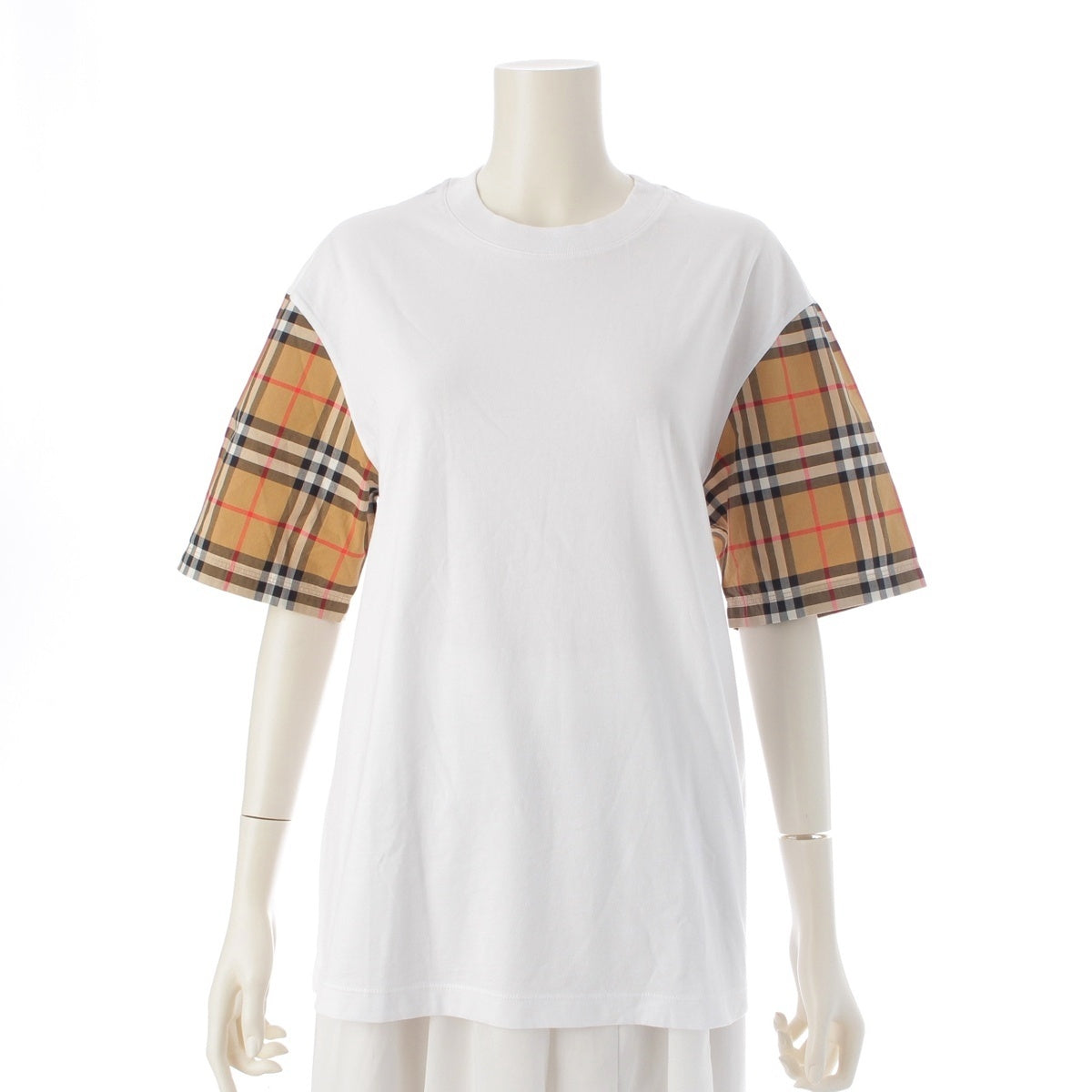 BURBERRY cotton check Short sleeve T-shirt tops White brown XS