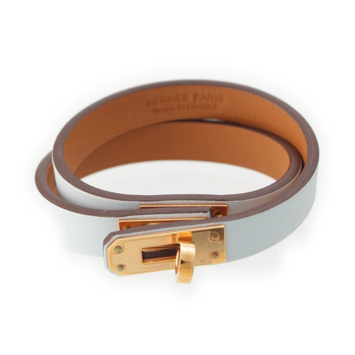 HERMES Swift Leather Mini Kelly Double Tour bracelet Accessories Blue Pale T1