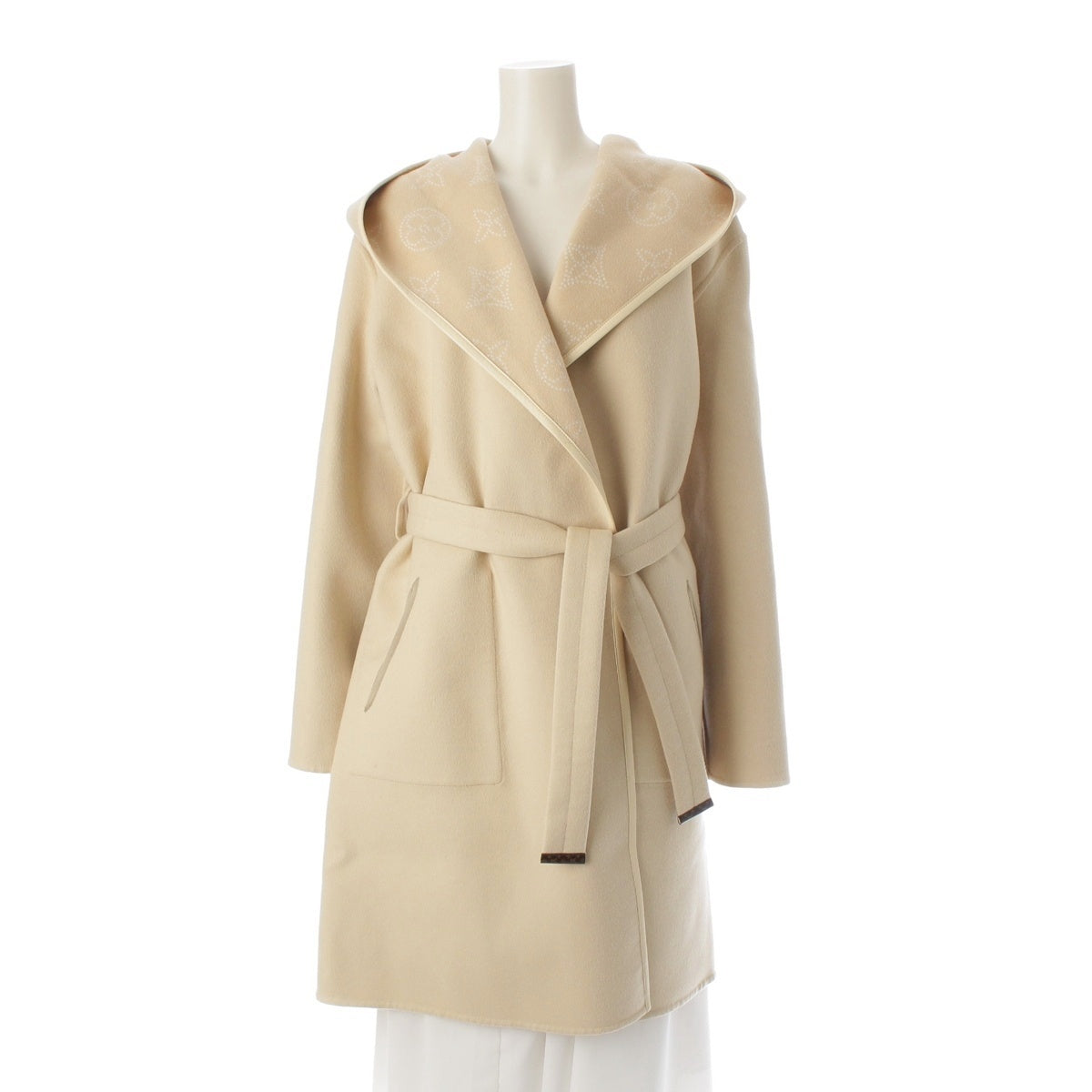 LOUIS VUITTON Wool x silk Mahina Reversible Wrap coat outer beige 36