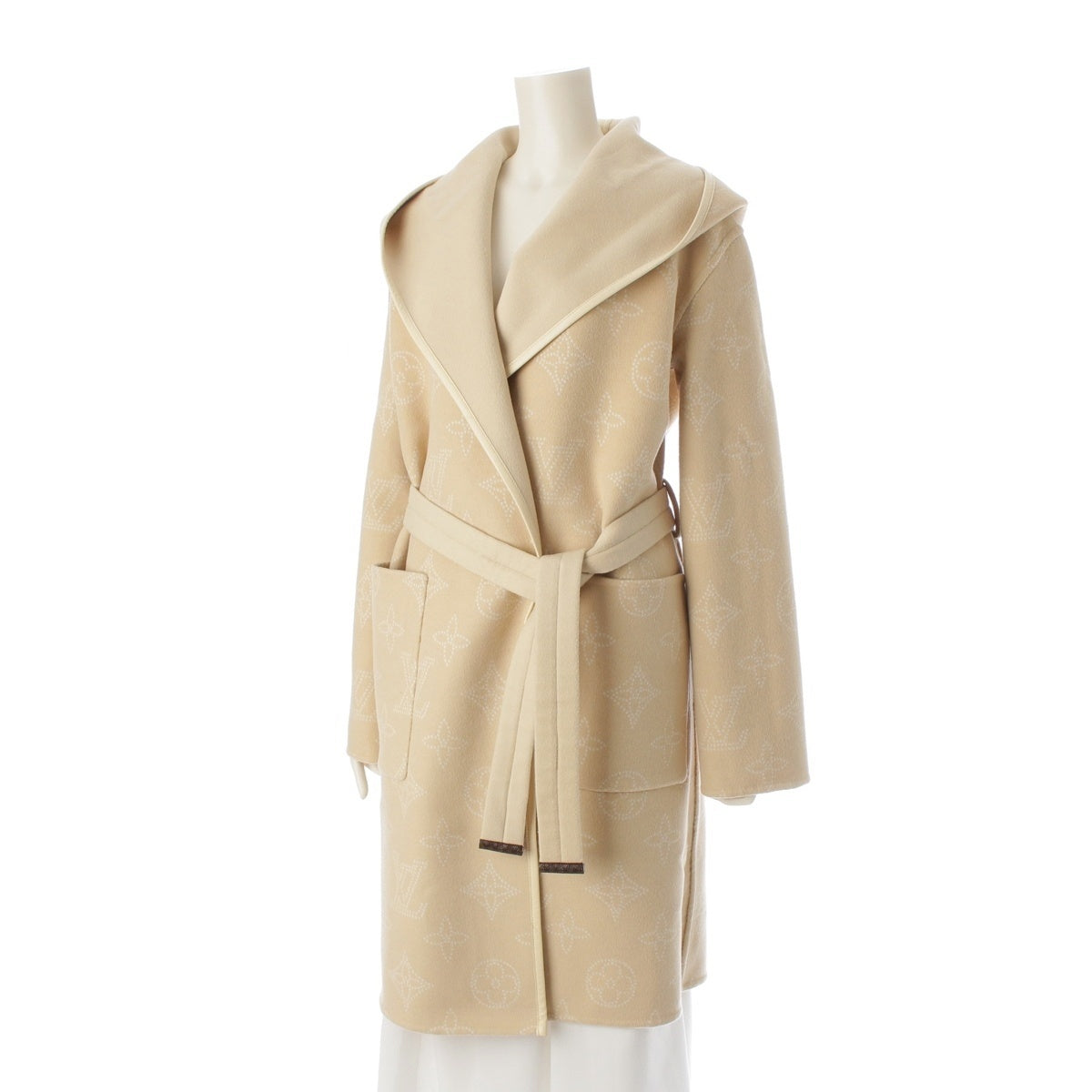 LOUIS VUITTON Wool x silk Mahina Reversible Wrap coat outer beige 36