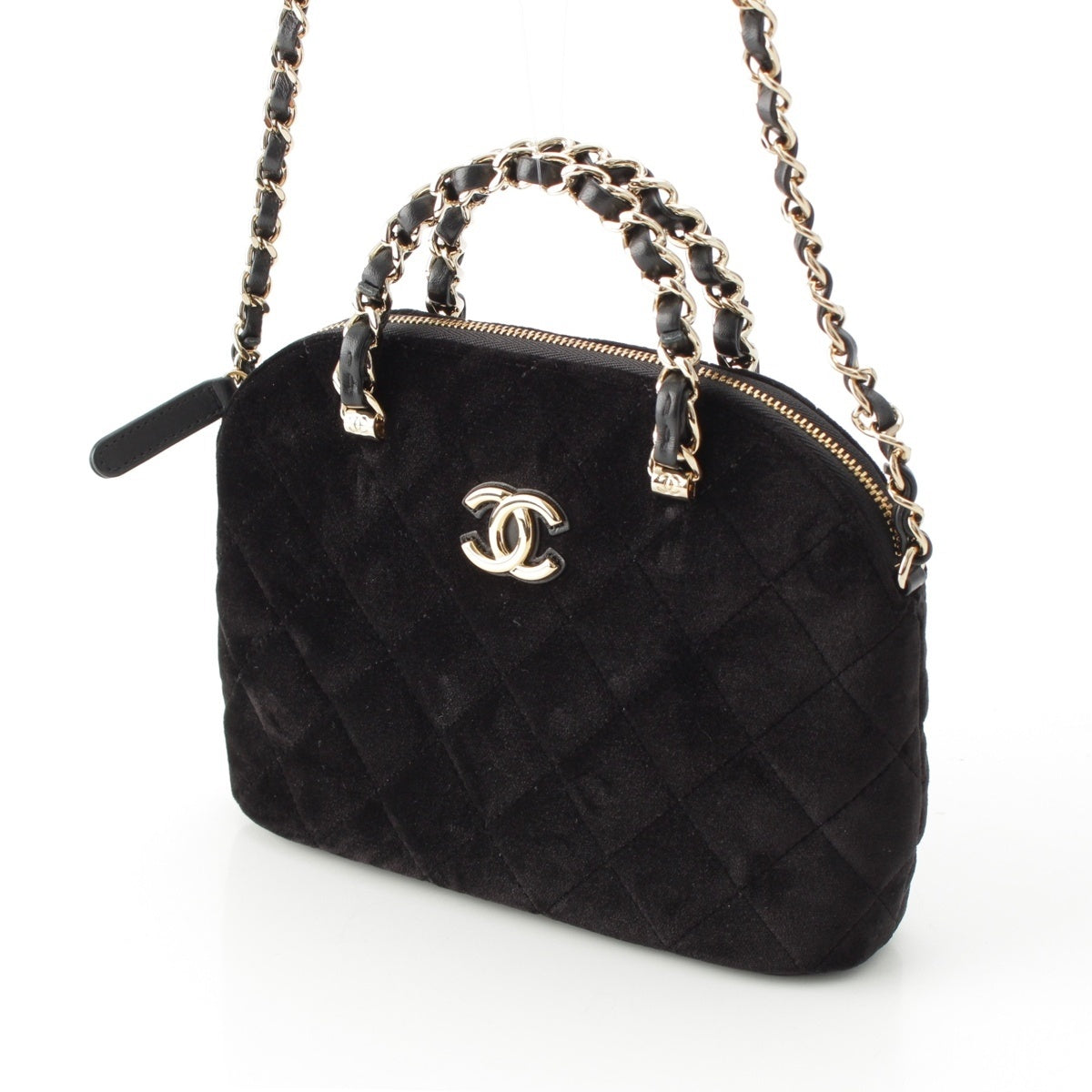 CHANEL velvet COCO Mark Top Handle Chain Shoulder Bag AS5130 black