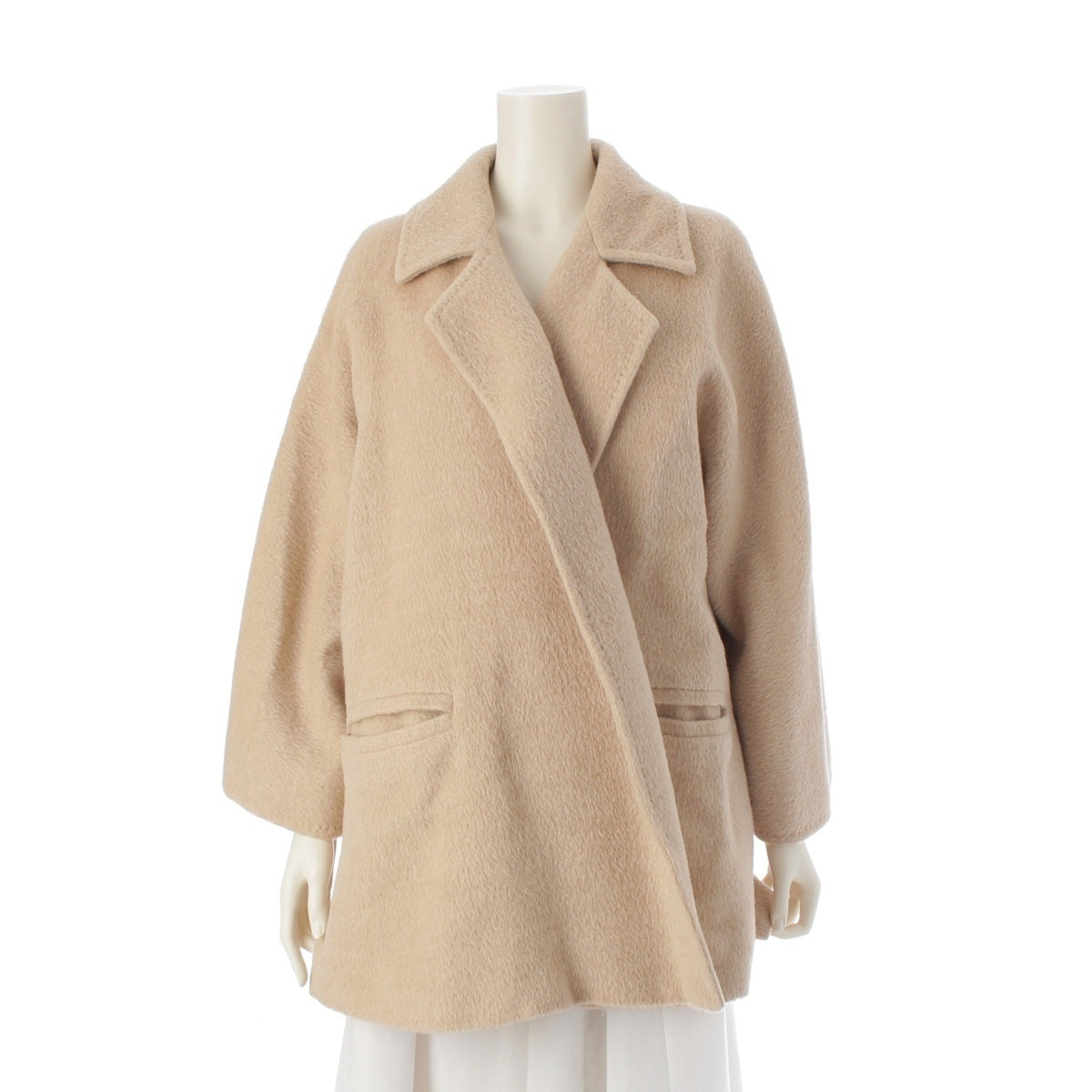 MAX MARA Mohair Alpaca Wool Front opening Medium length coat outer Beige Ivory 38