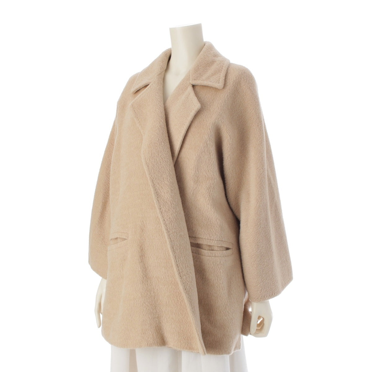 MAX MARA Mohair Alpaca Wool Front opening Medium length coat outer Beige Ivory 38