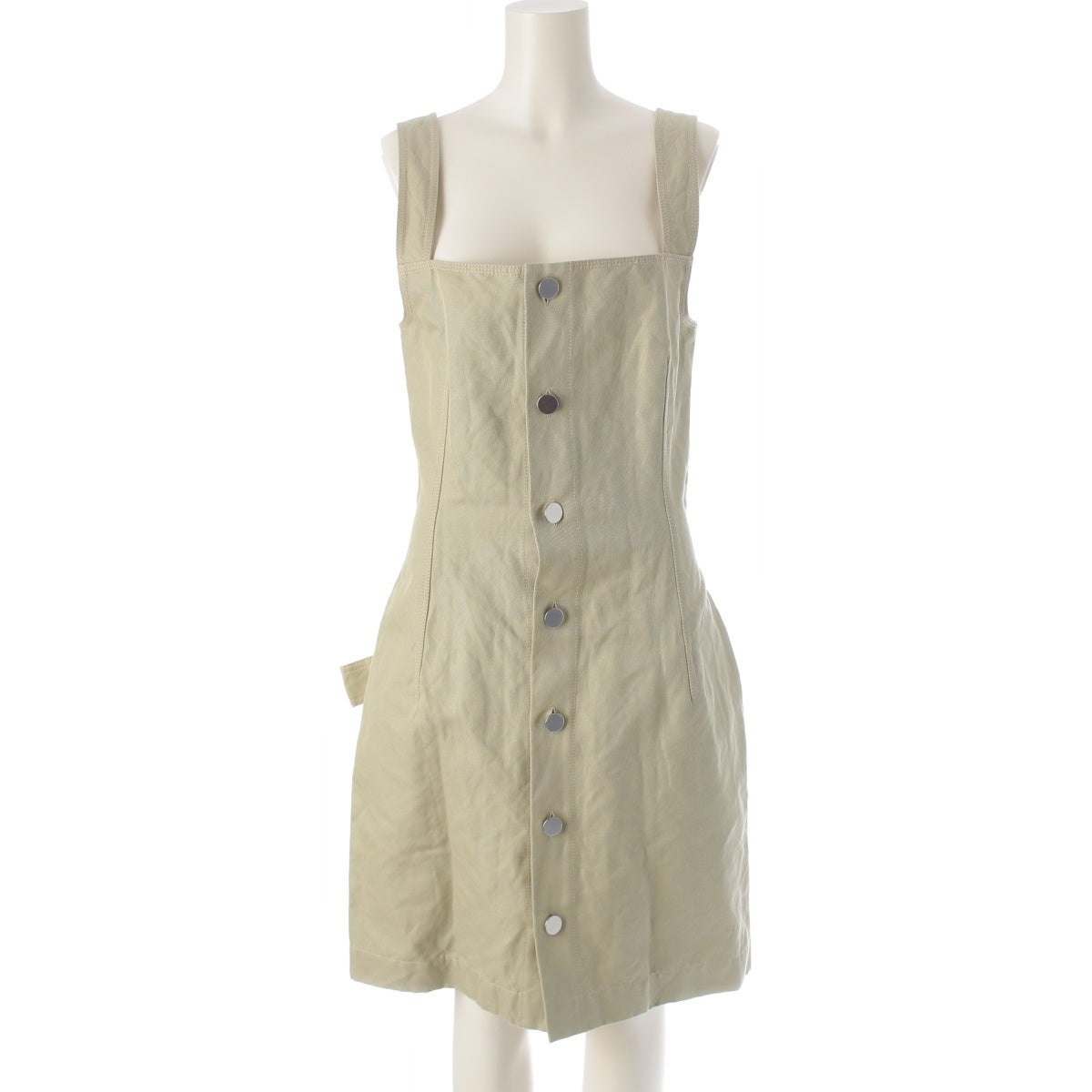 BOTTEGAVENETA cotton Sleeveless Metallic Twill one piece dress 699348 Khaki green 38
