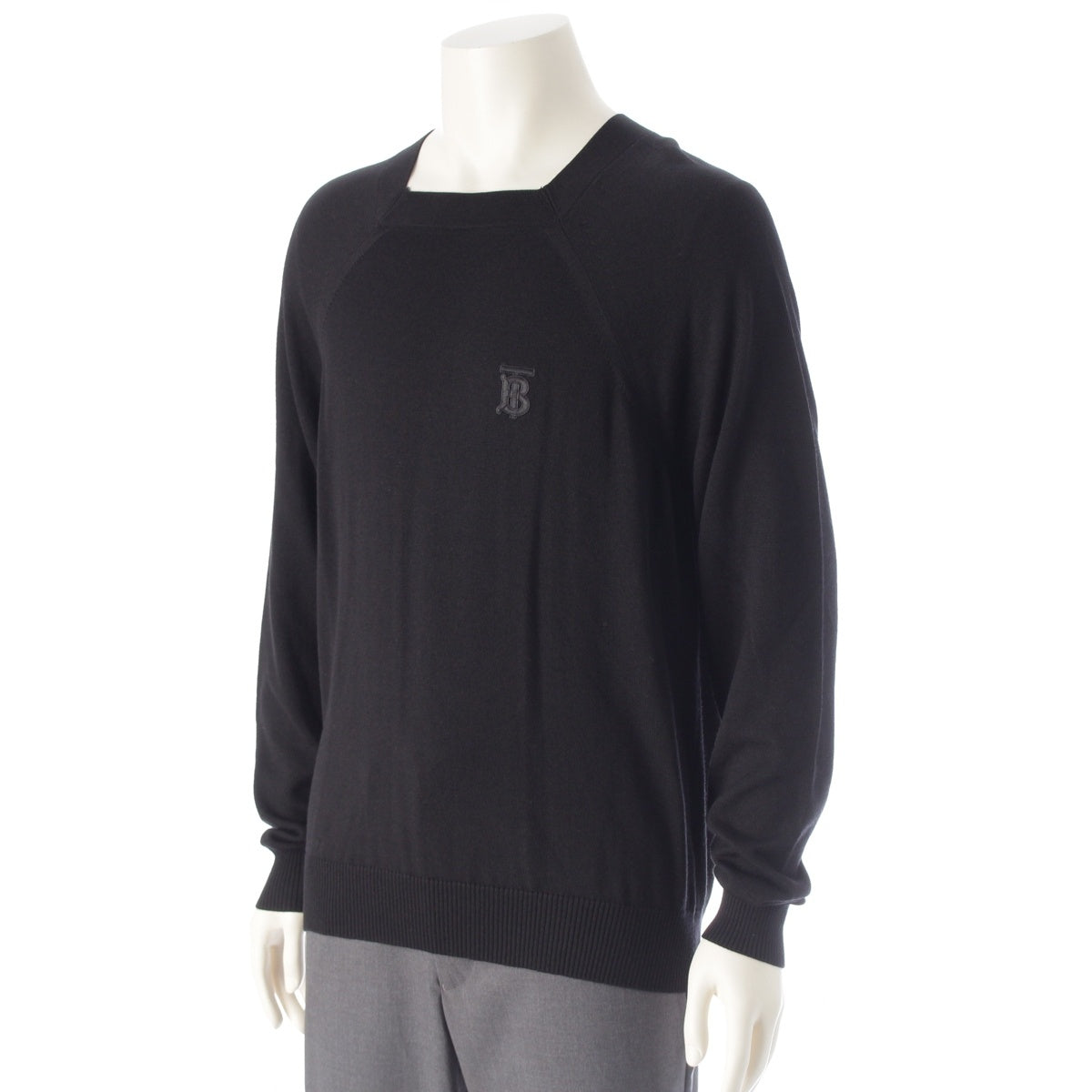 BURBERRY wool TB logo knit square neck long sleeves sweater Pullover tops 8016992 black L