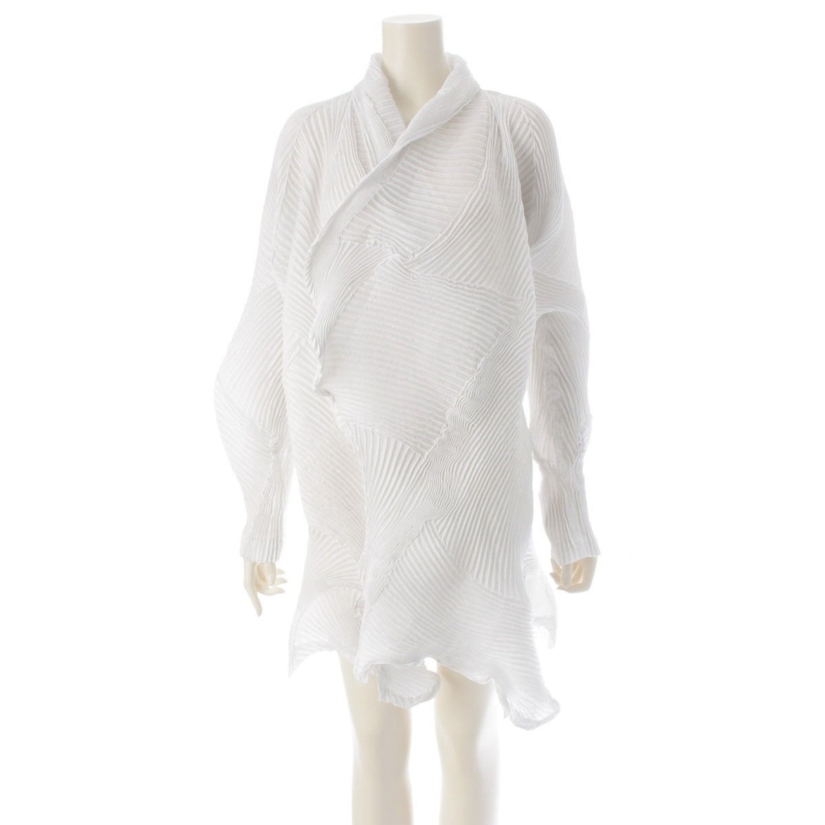 ISSEY MIYAKE 3D Steam Stretch Pleated Deformed Long tailored jacket IM92-FD508 white 2