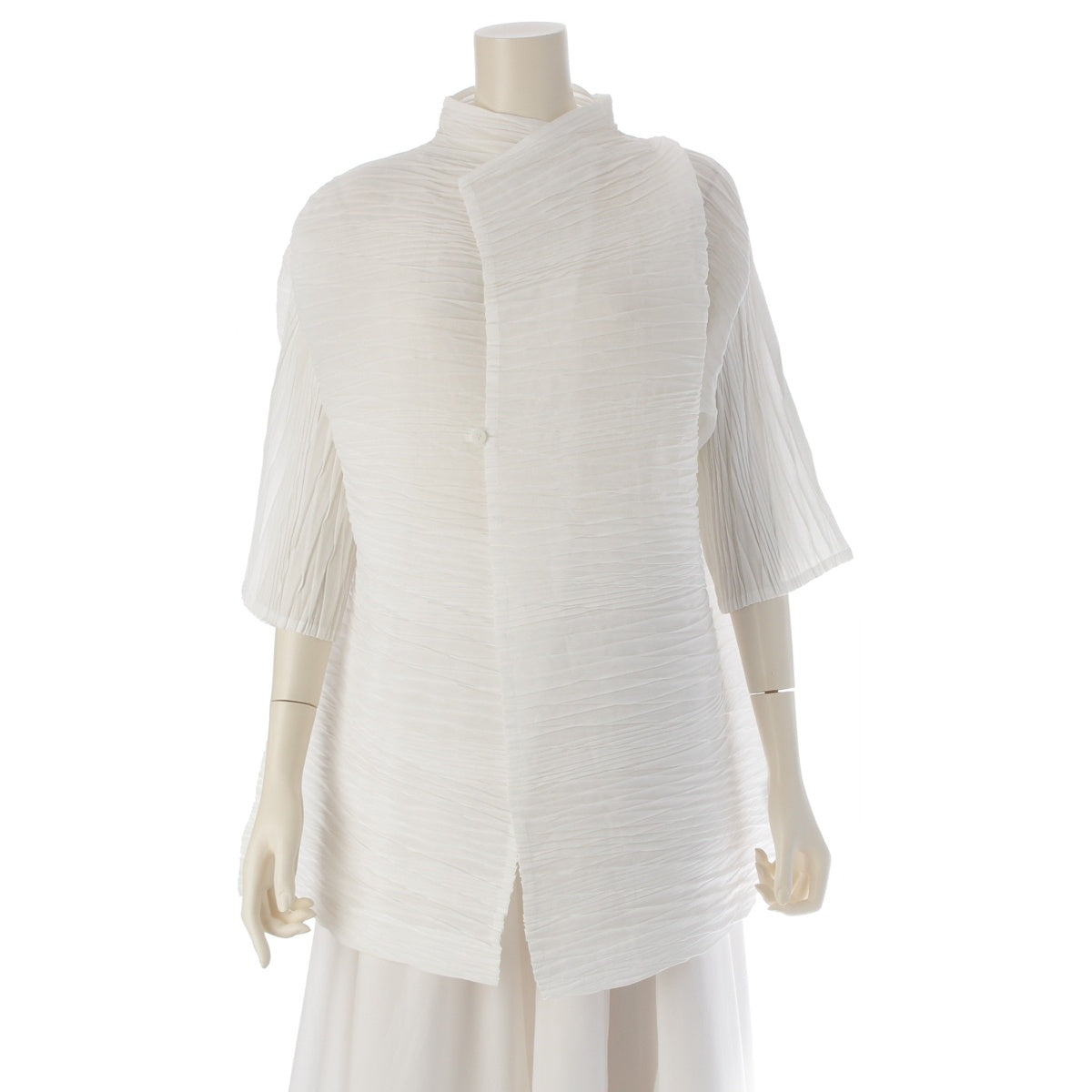 ISSEY MIYAKE Diagonal bounce Pleated Jacket Haori IM92FO633 white 2