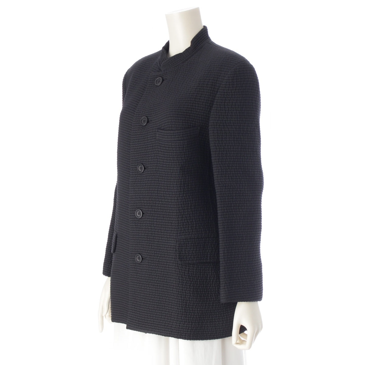 ISSEY MIYAKE Permanente Wool silk Stitch Design Mao Collar tailored jacket Tops outer PE63-FD033 black S