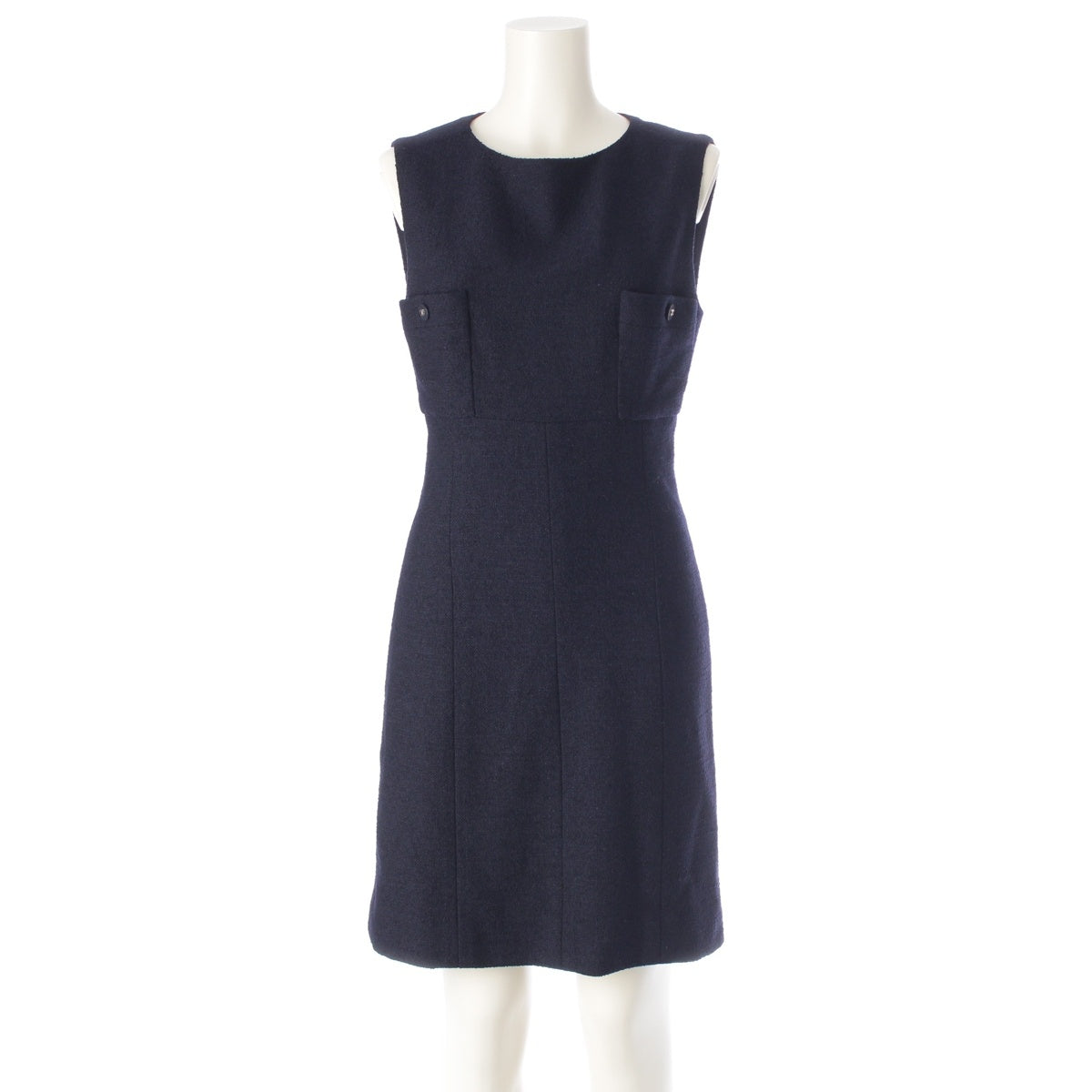 CHANEL wool COCO Button Tweed Sleeveless Top one piece dress P06304 Navy 38