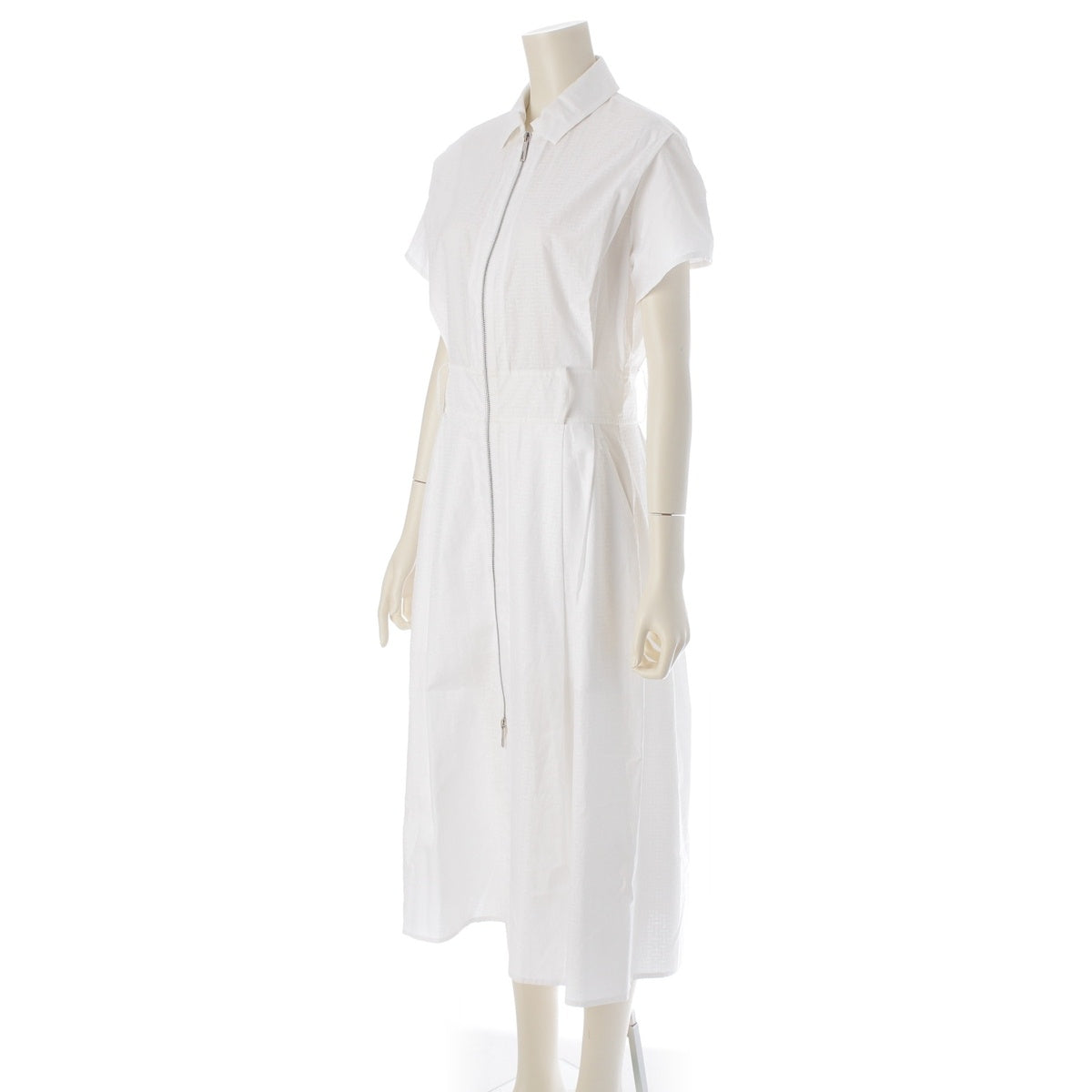 HERMES cotton Zip-up Mosaic Shirt one piece dress white 36